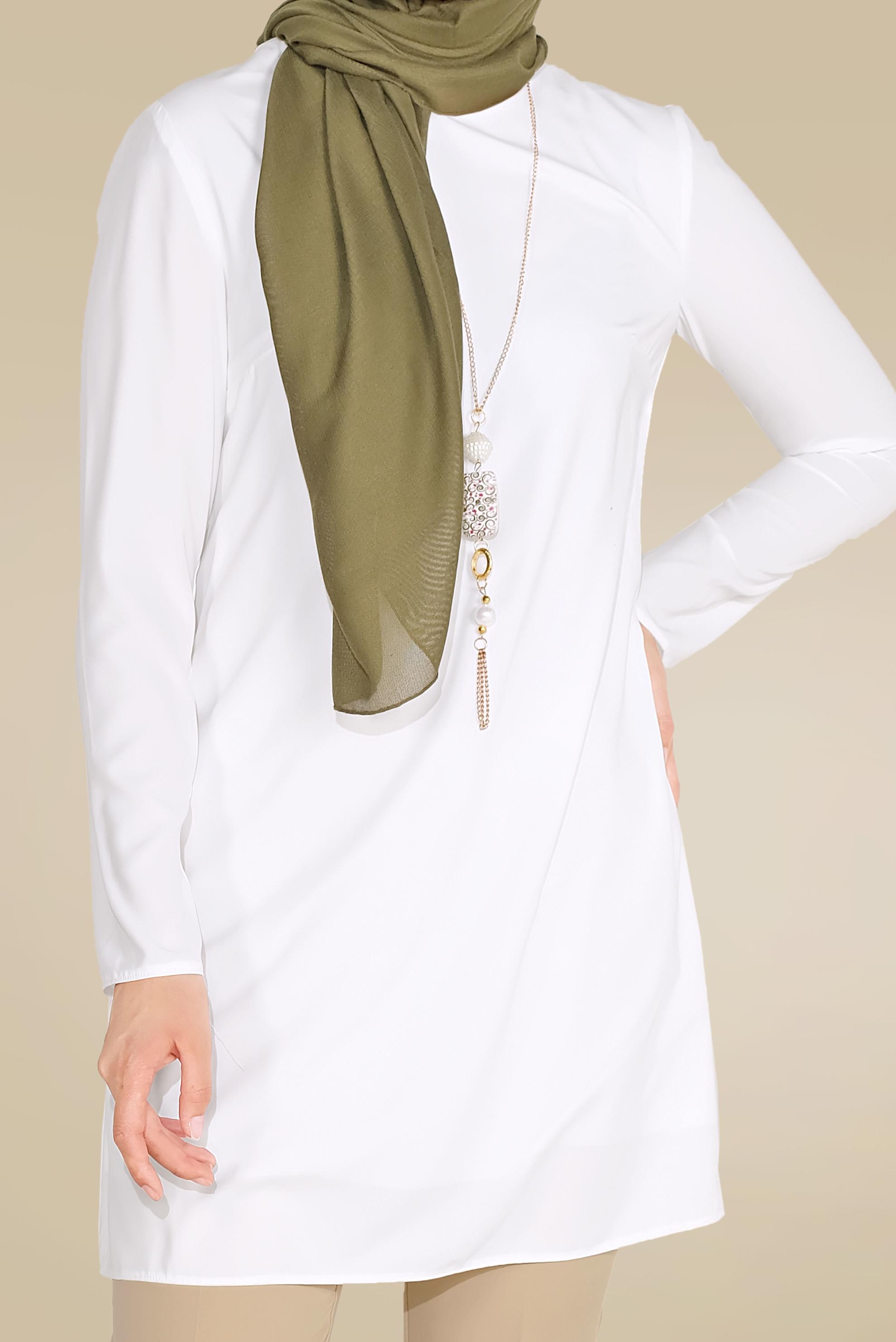 Tesettür giyim BEYAZ BİSİKLET YAKA  BASİC TUNİK 4527 