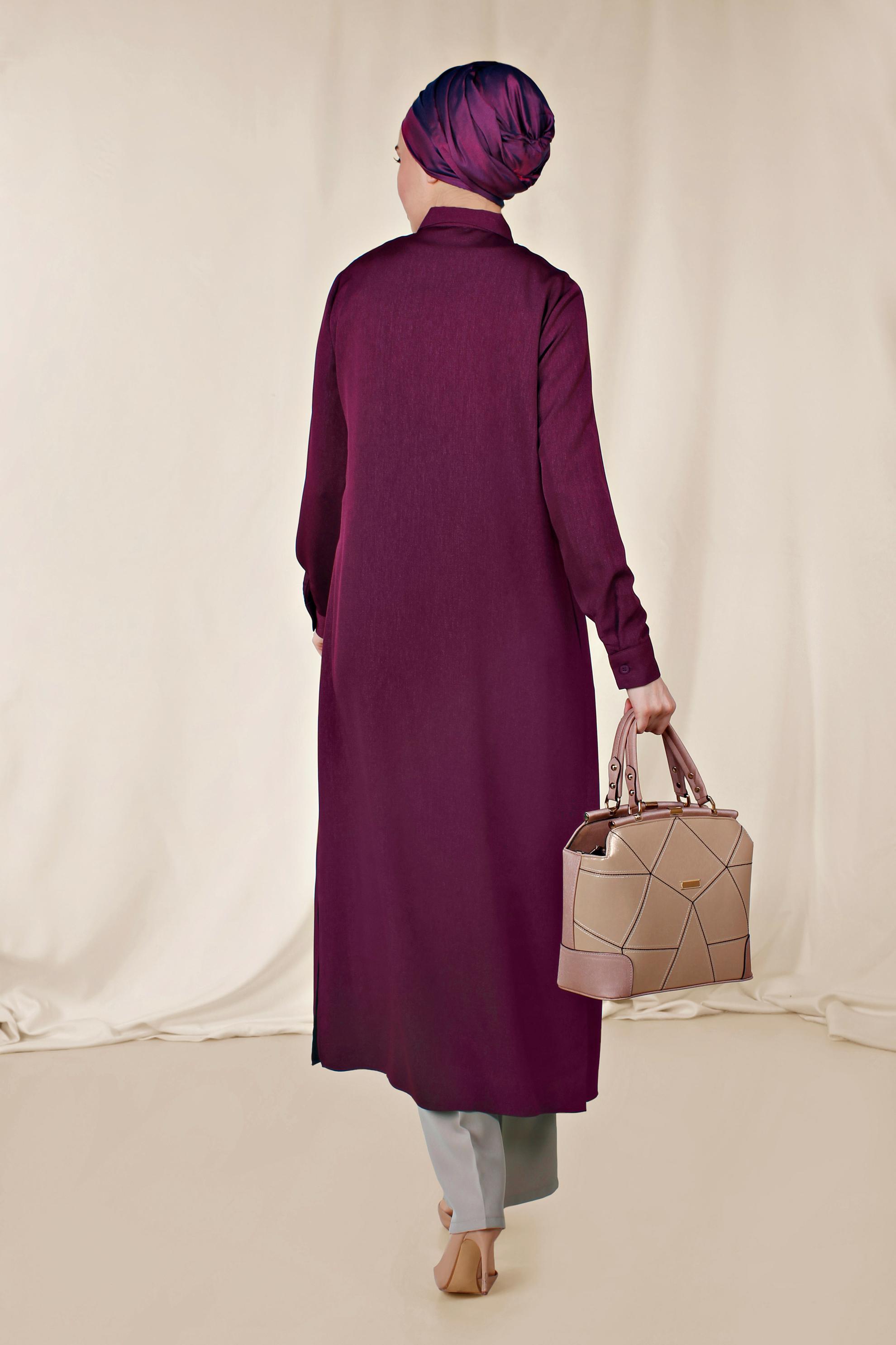 Tesettür giyim MOR YANLARI YIRTMAÇLI DÜĞMELİ TUNİK 4854