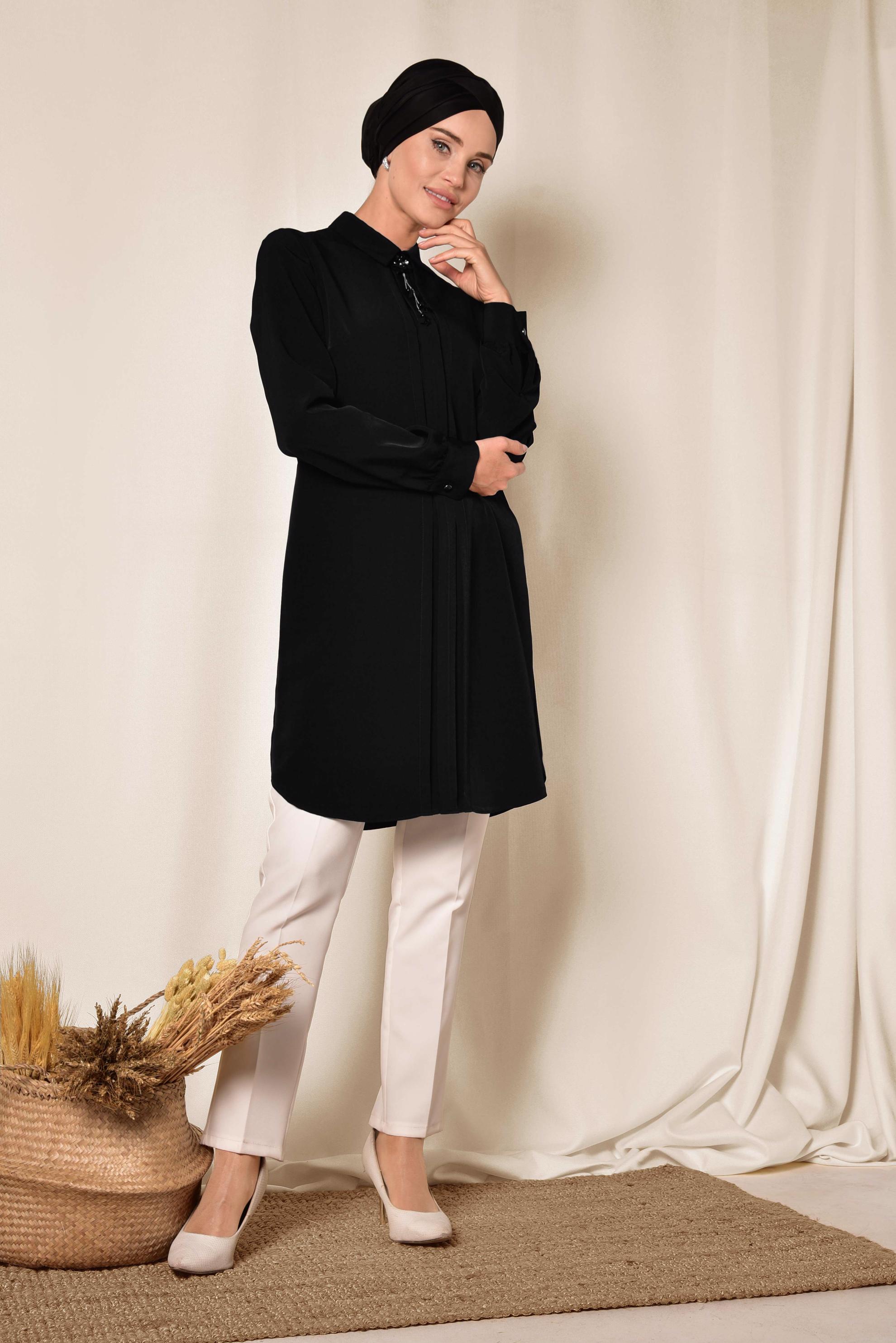 Tesettür giyim SİYAH ARKADAN FERMUARLI TUNİK 4863