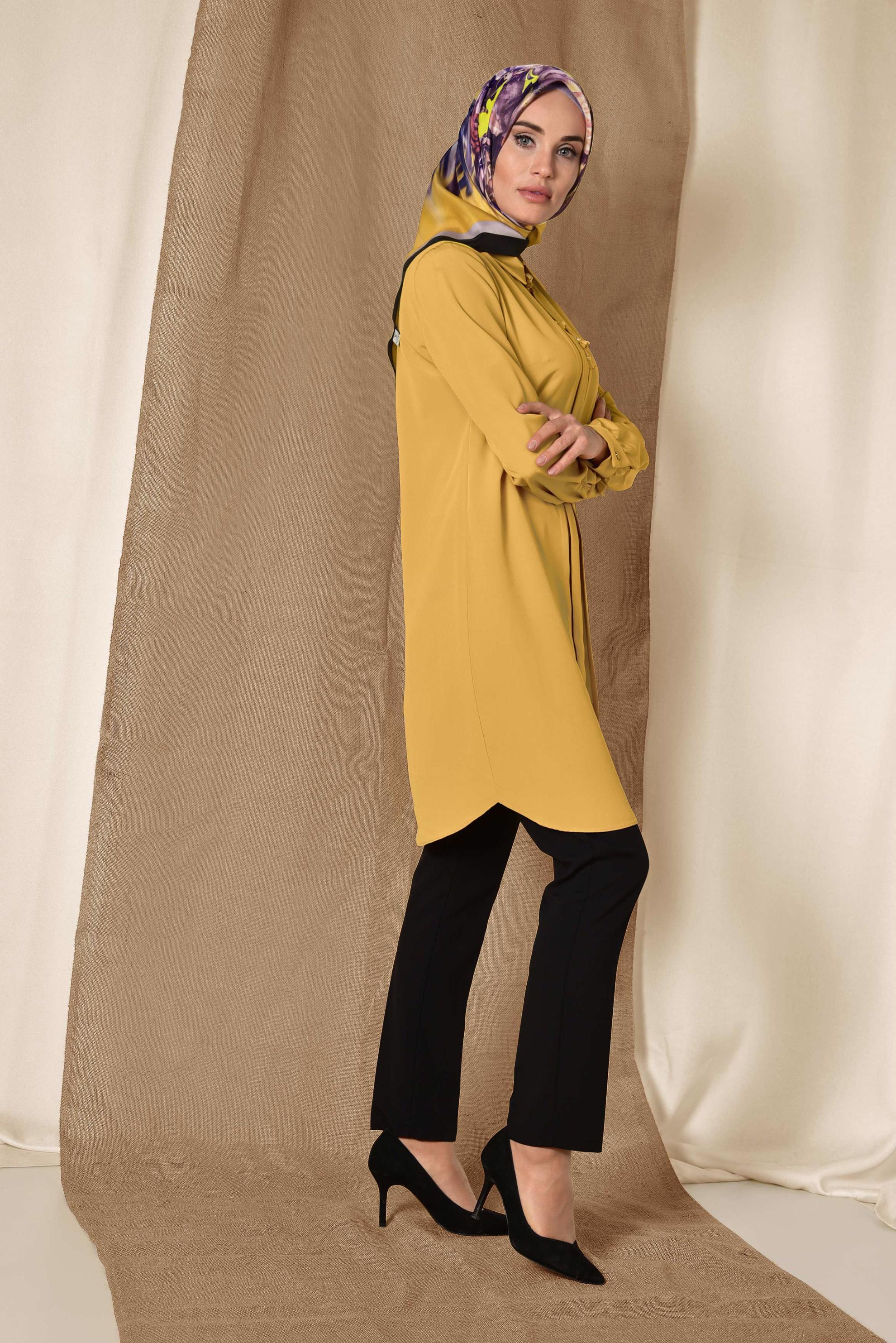 Tesettür giyim KAHVE ARKADAN FERMUARLI TUNİK 4863