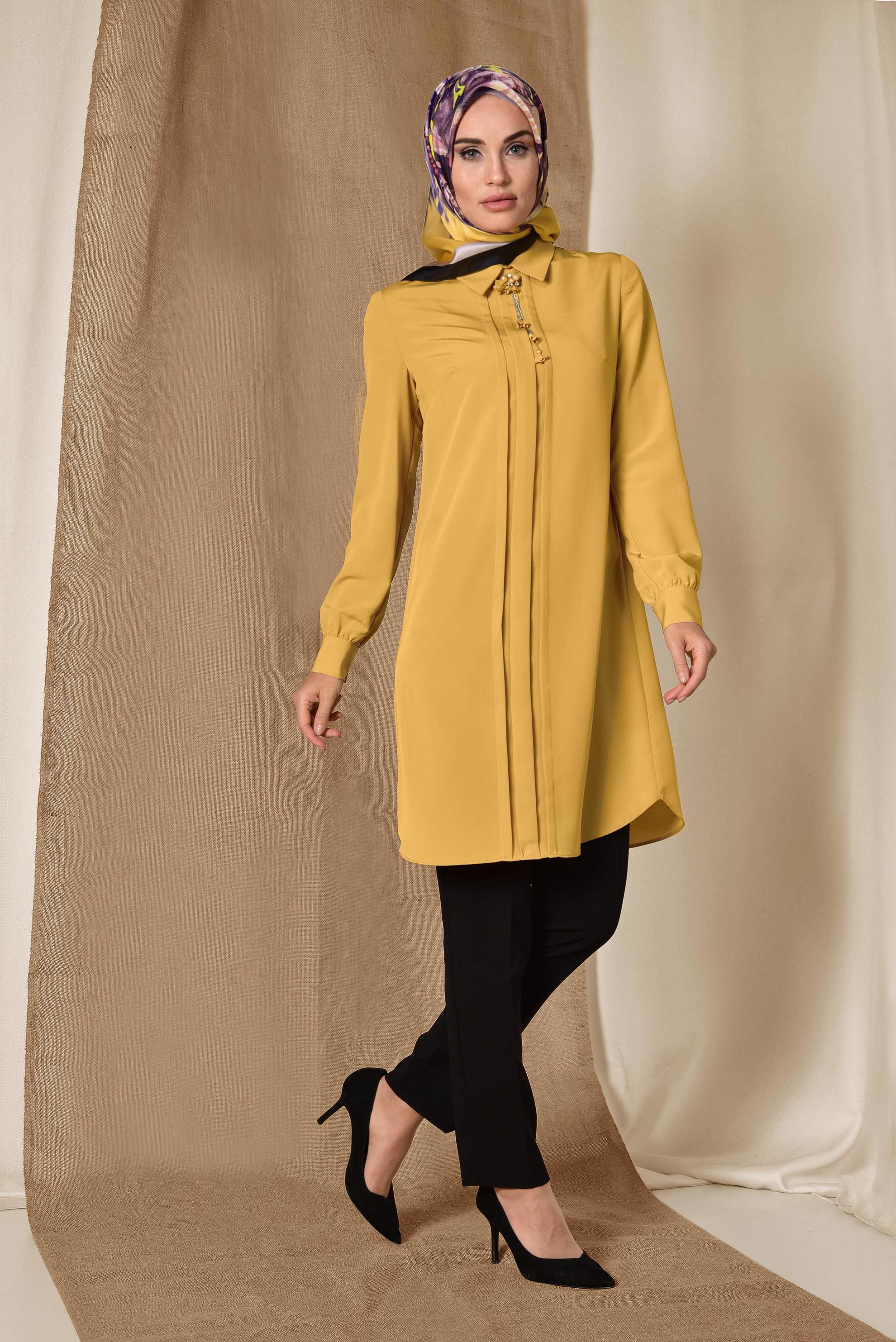 Tesettür giyim KAHVE ARKADAN FERMUARLI TUNİK 4863