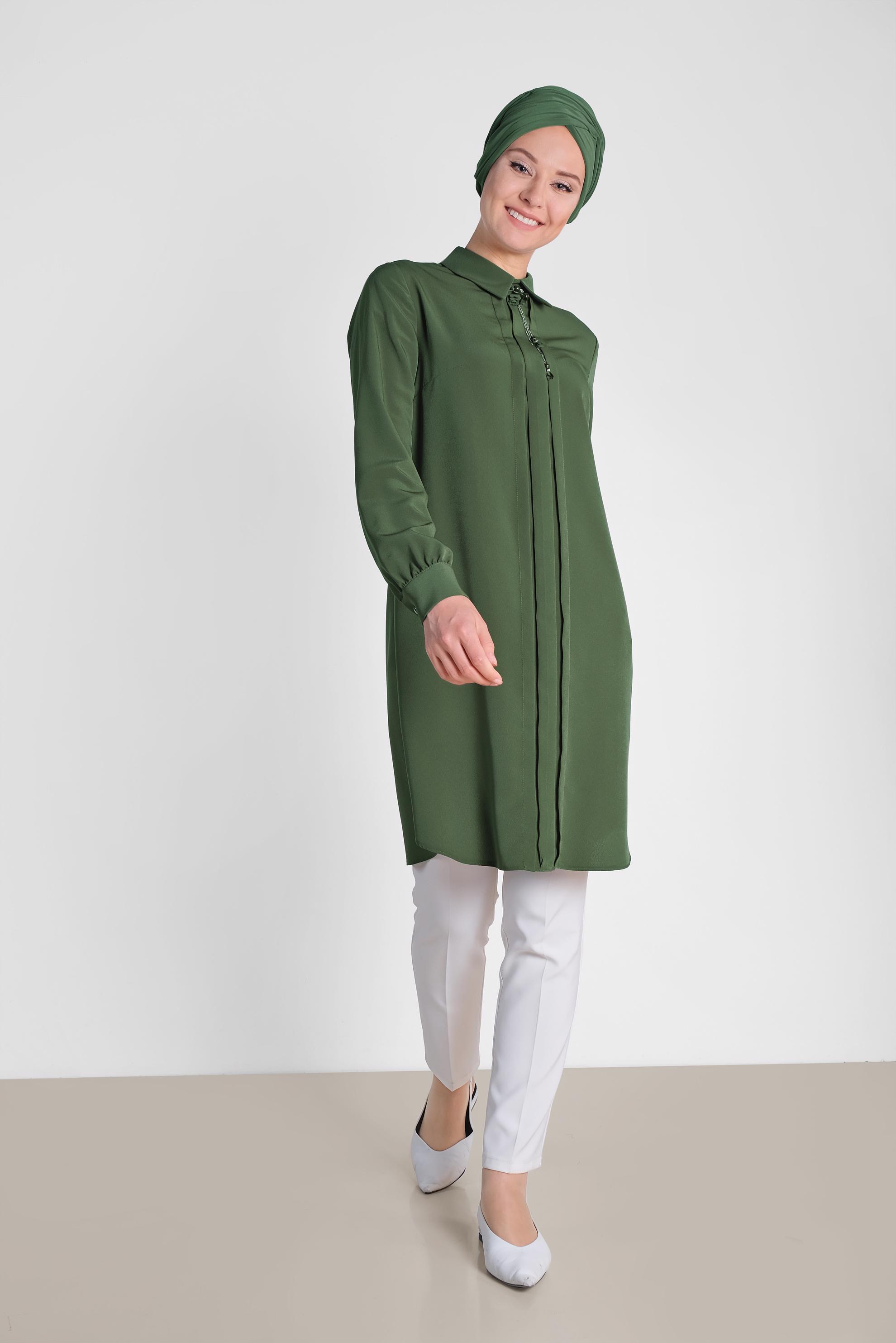 Tesettür giyim HAKİ ARKADAN FERMUARLI TUNİK 4863