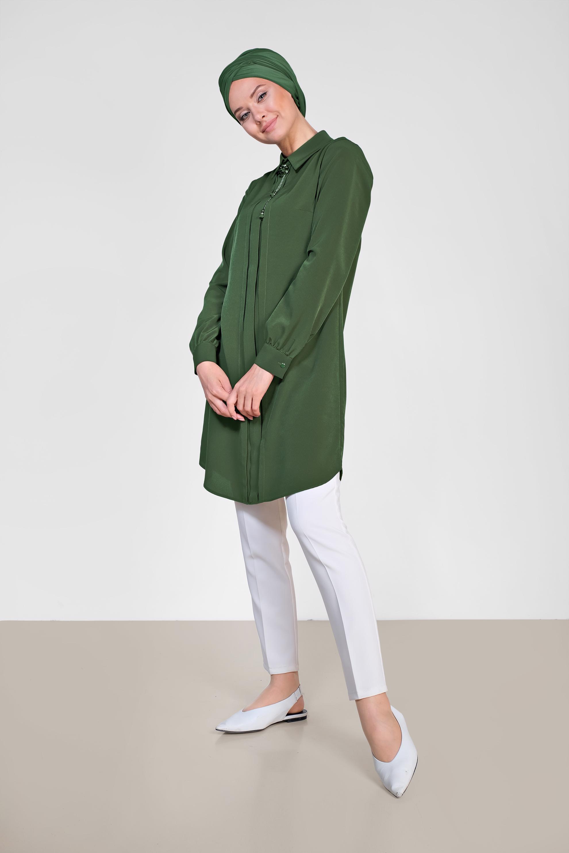 Tesettür giyim HAKİ ARKADAN FERMUARLI TUNİK 4863