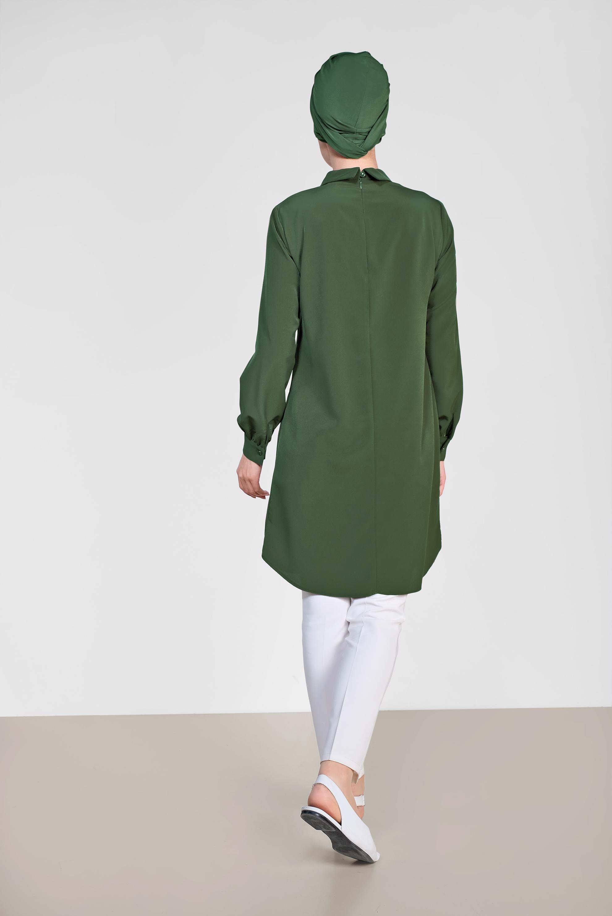 Tesettür giyim HAKİ ARKADAN FERMUARLI TUNİK 4863