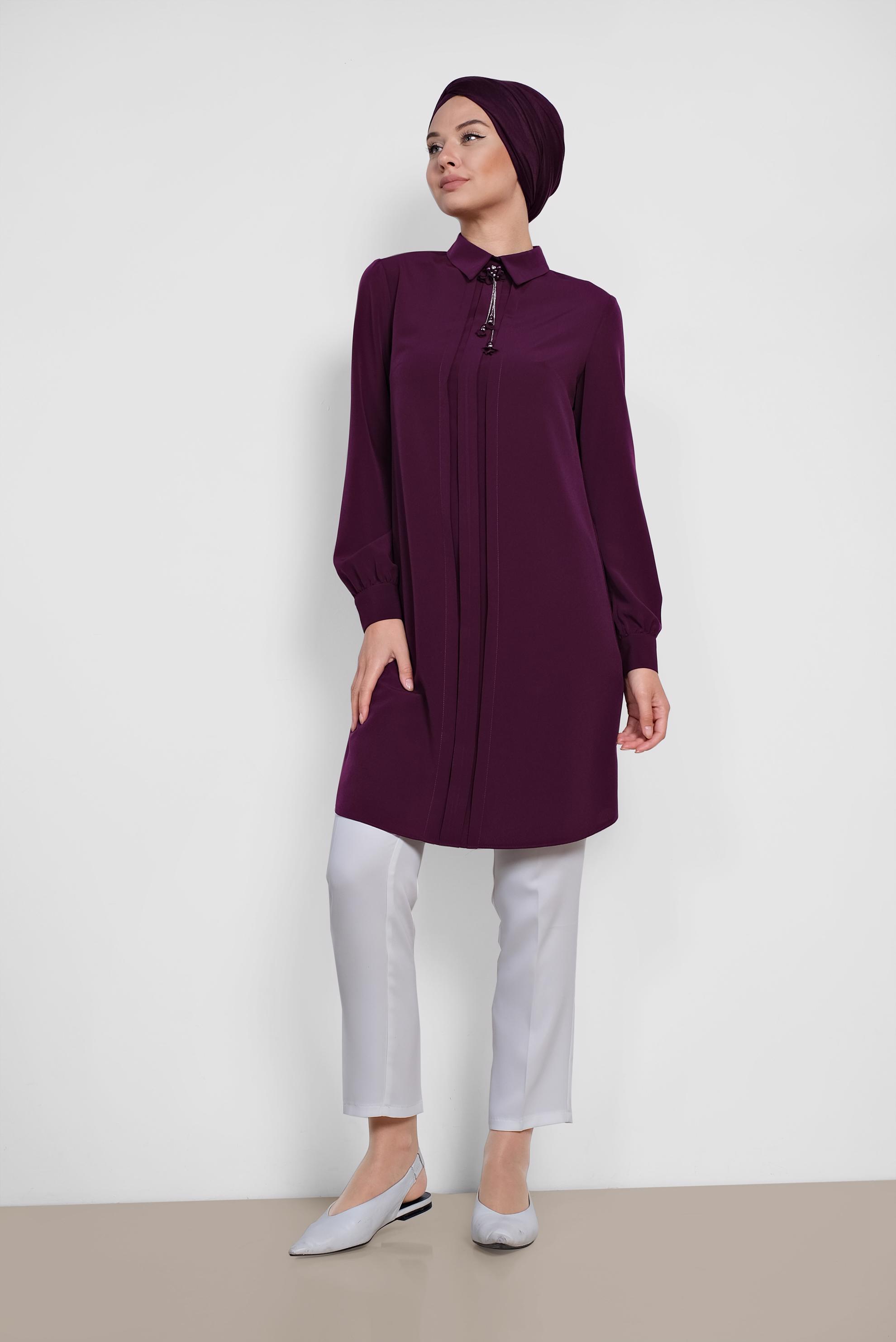 Tesettür giyim MÜRDÜM ARKADAN FERMUARLI TUNİK 4863