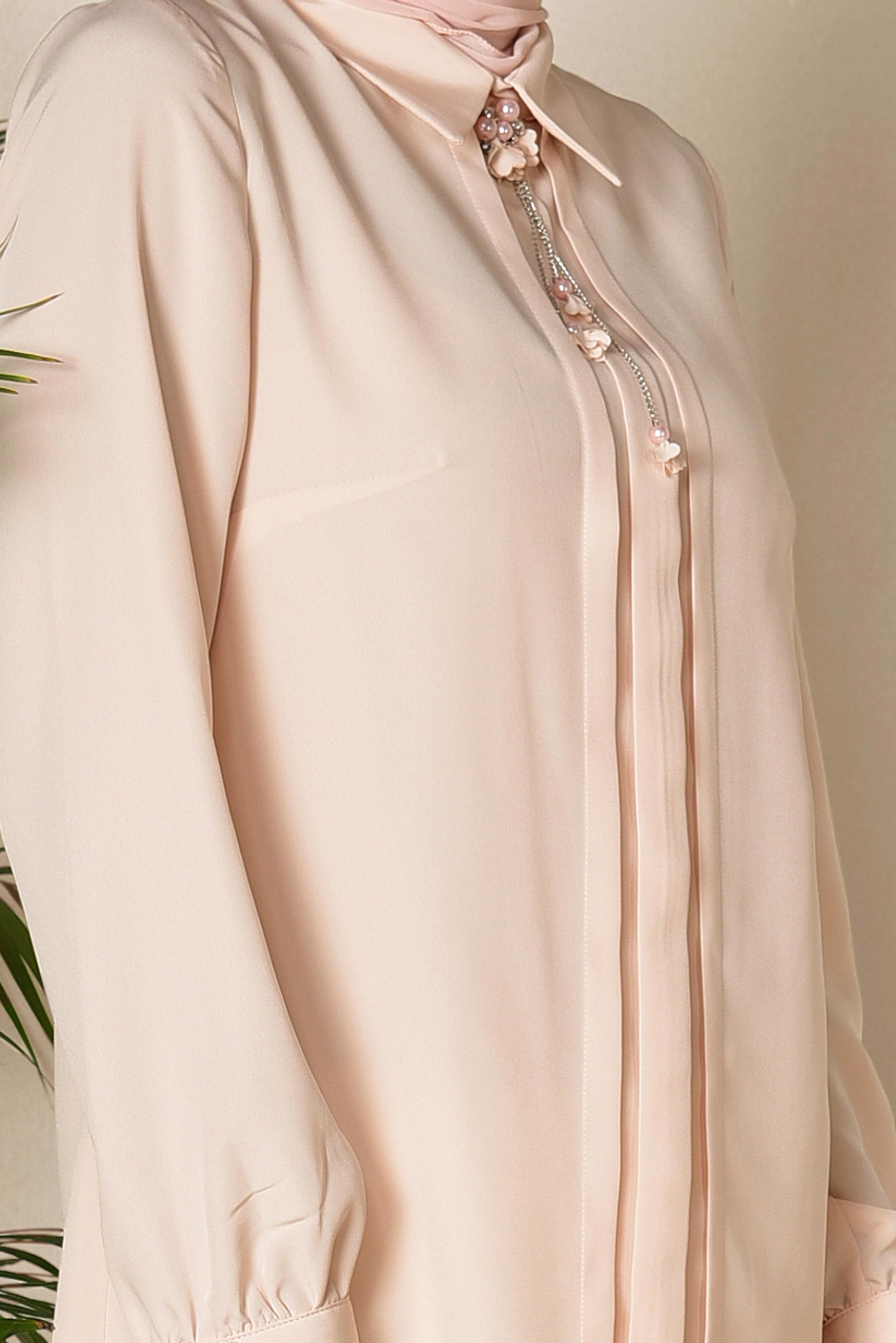 Tesettür giyim PUDRA ARKADAN FERMUARLI TUNİK 4863