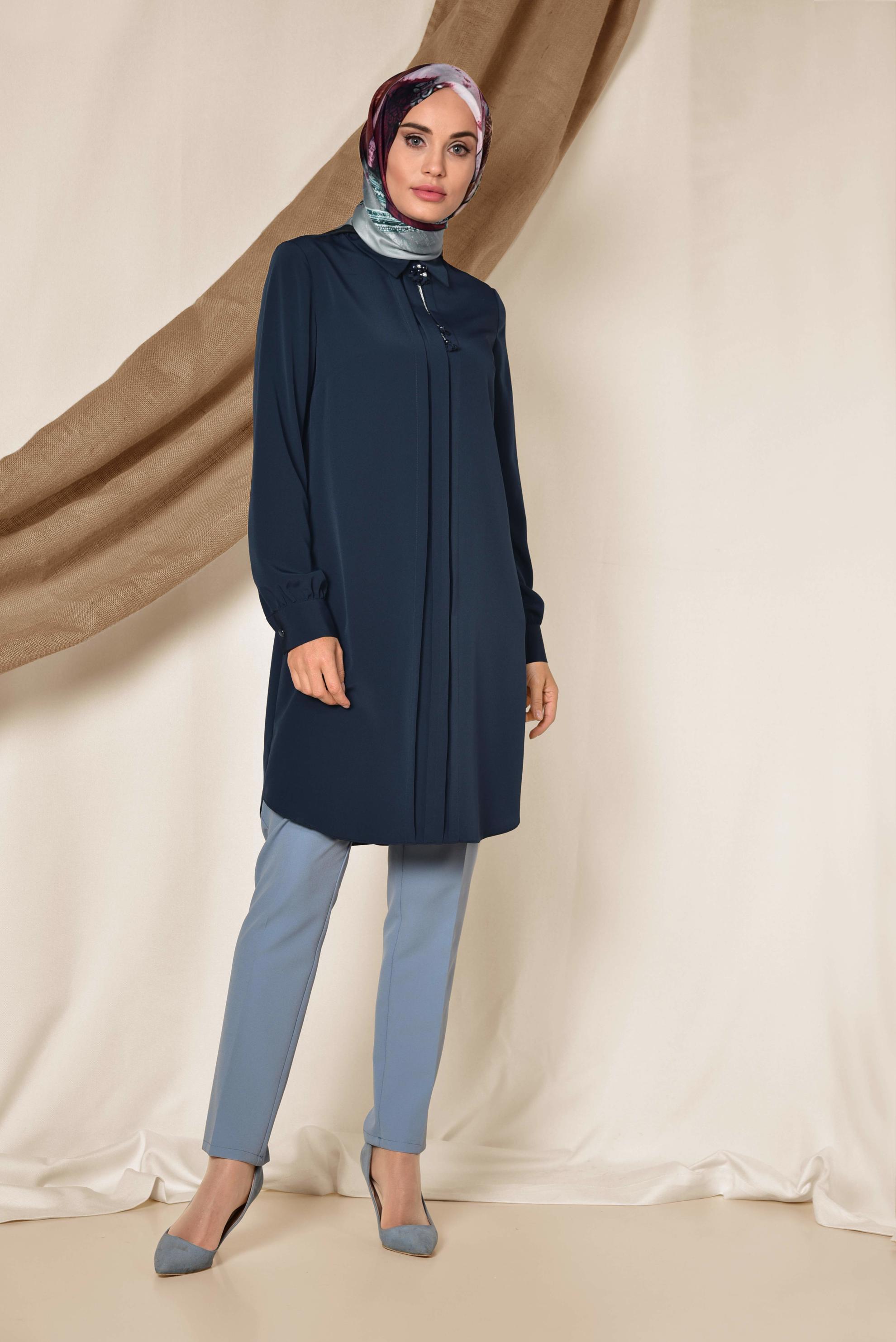 Tesettür giyim LACİVERT ARKADAN FERMUARLI TUNİK 4863