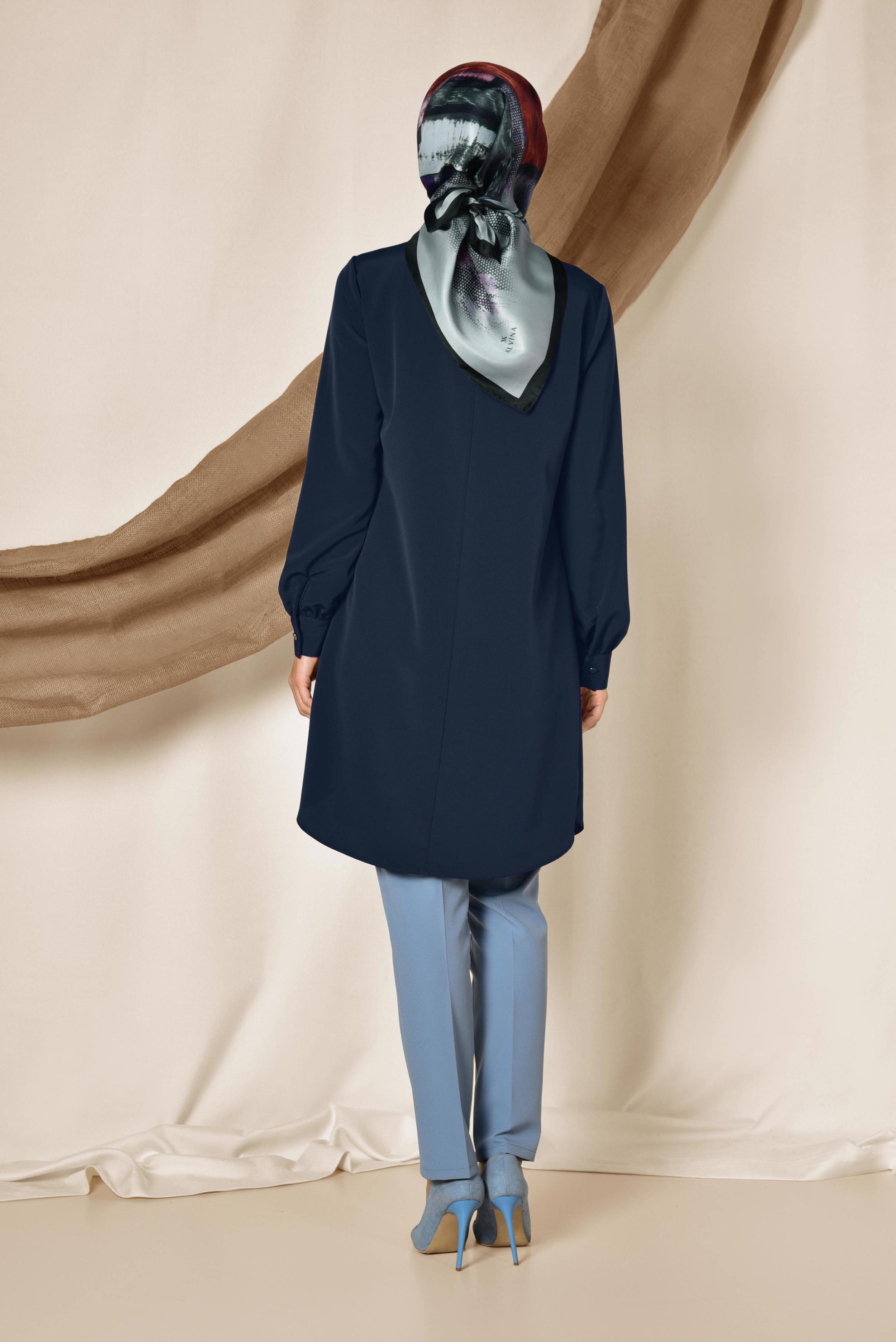 Tesettür giyim LACİVERT ARKADAN FERMUARLI TUNİK 4863