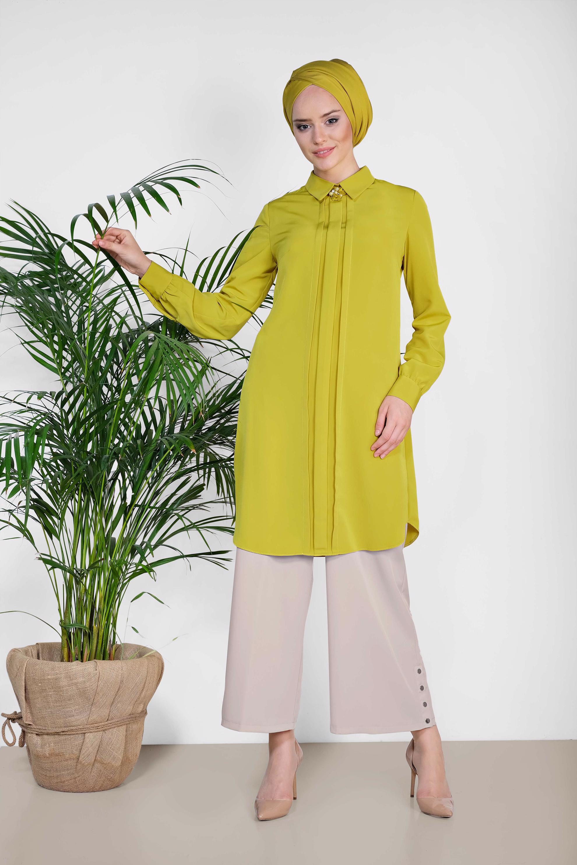 Tesettür giyim YEŞİL ARKADAN FERMUARLI TUNİK 4863