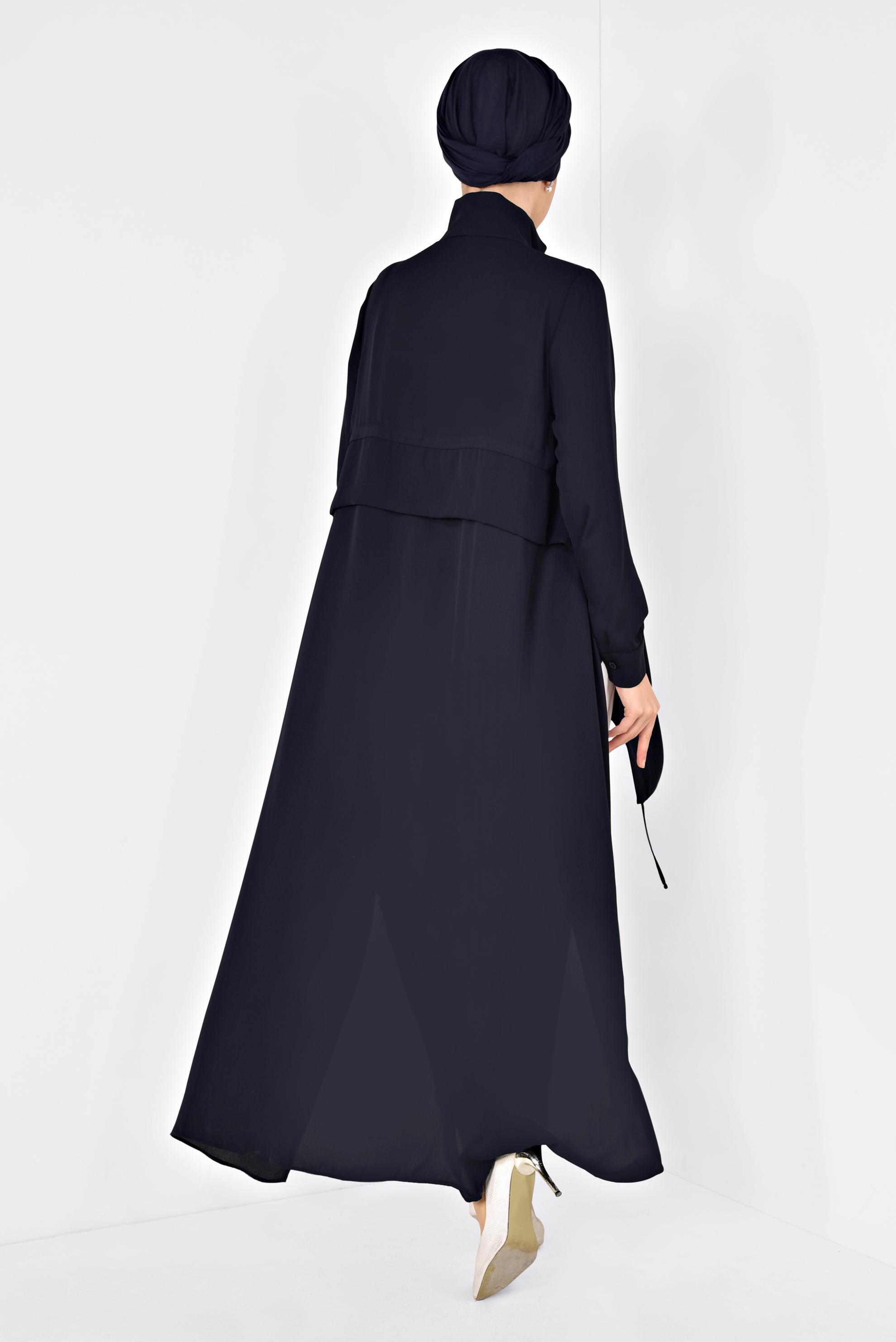 Tesettür giyim LACİVERT VOLANLI ÖNÜ KISA ARKASI UZUN TUNİK 4874