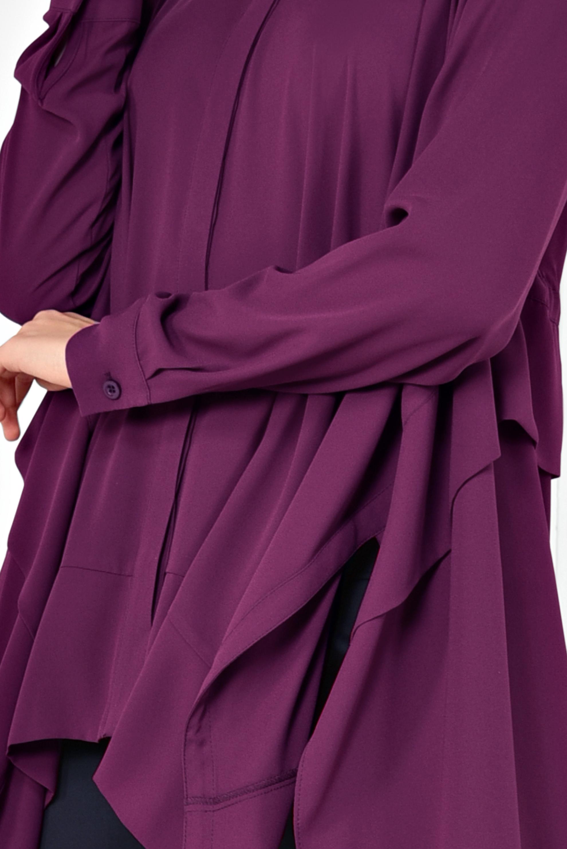 Tesettür giyim MOR VOLANLI ÖNÜ KISA ARKASI UZUN TUNİK 4874