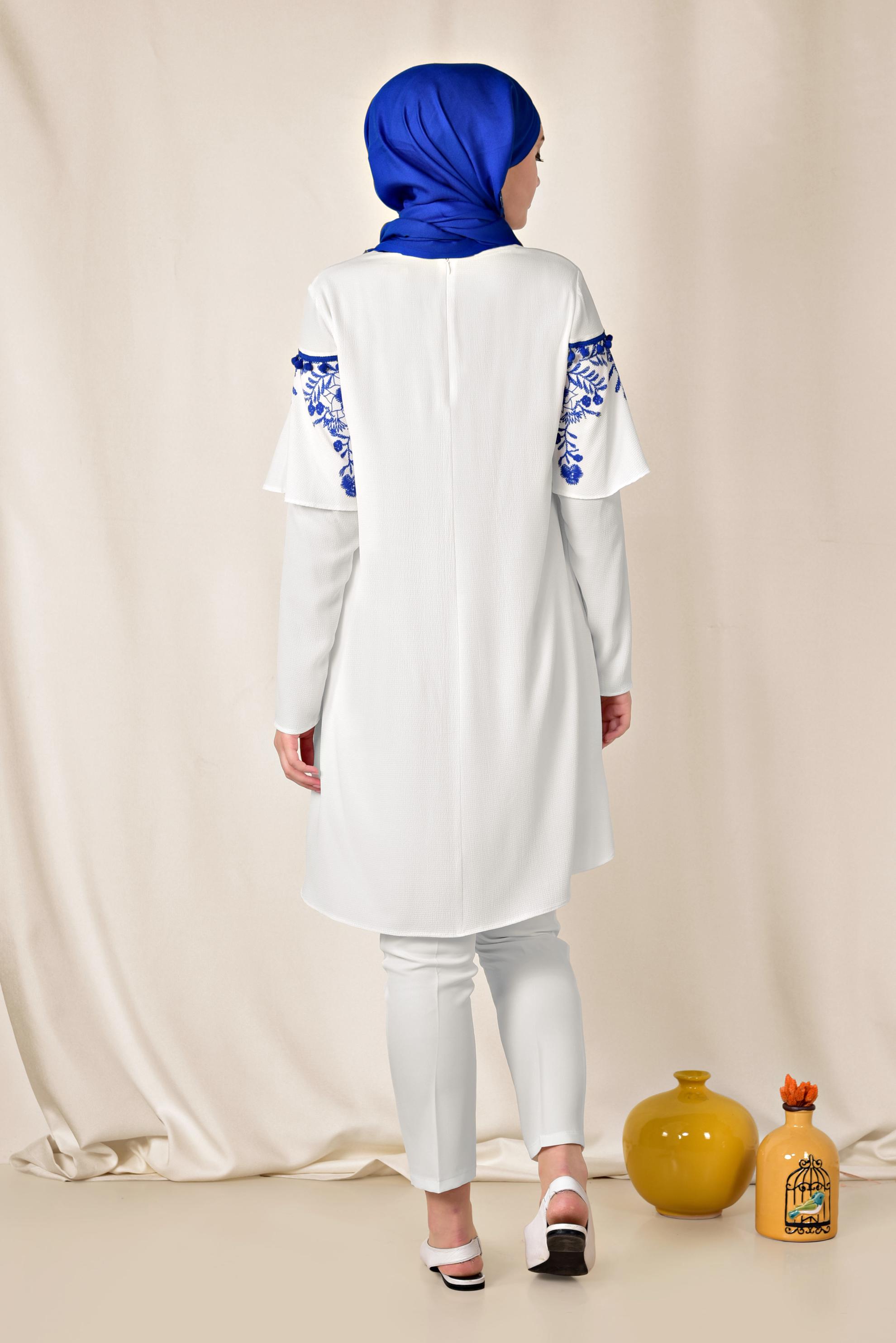 Tesettür giyim BEYAZ BASKILI TUNİK 4876