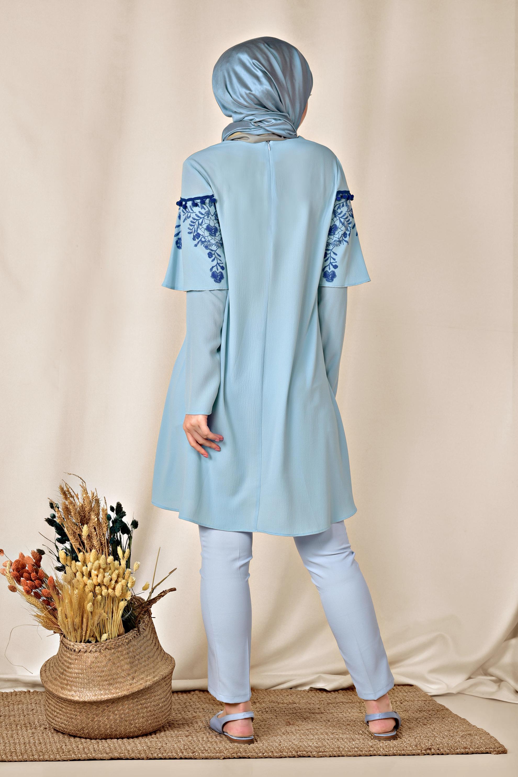 Tesettür giyim MAVİ BASKILI TUNİK 4876