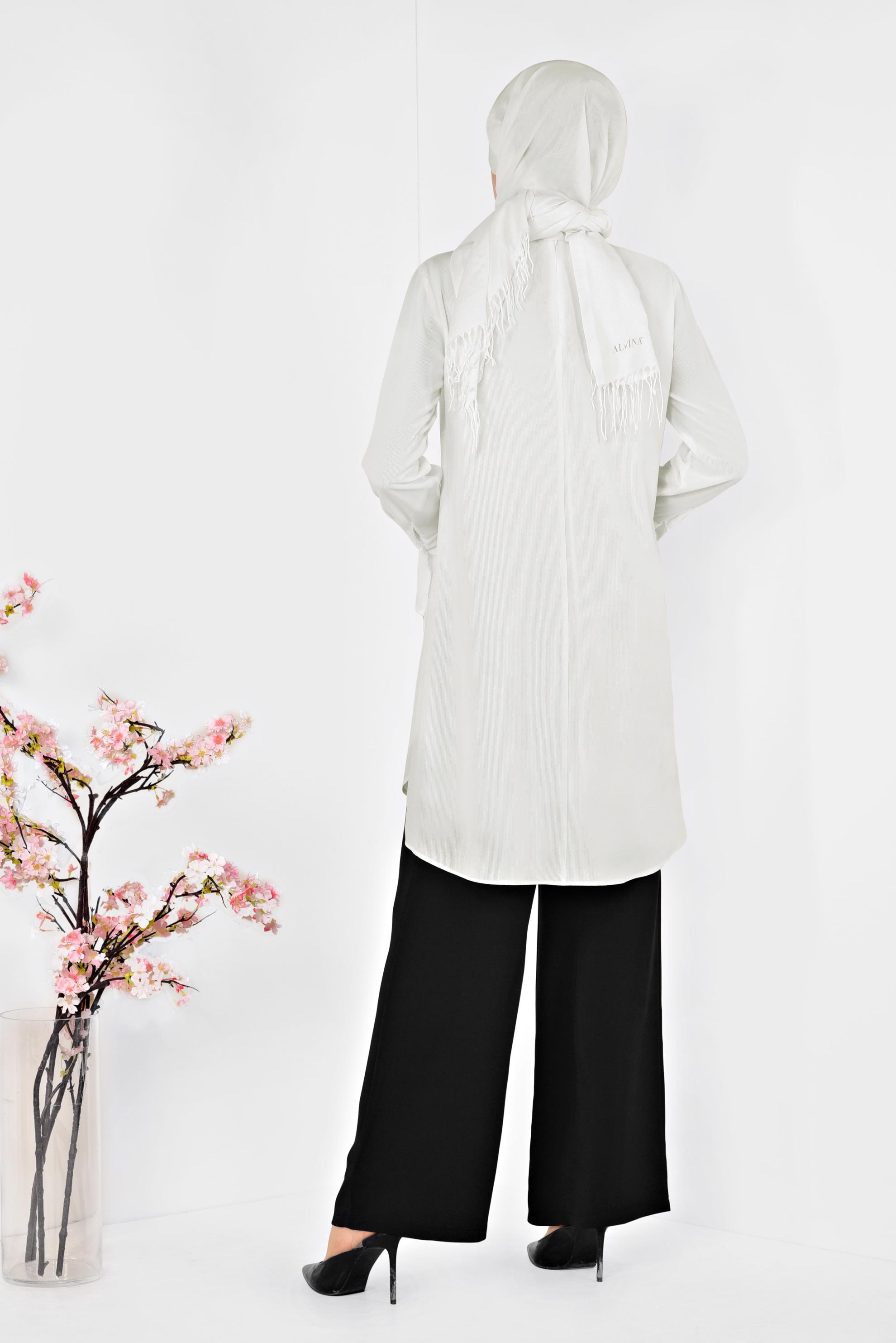 Tesettür giyim BEYAZ YAKASI TAŞLI TUNİK 4879