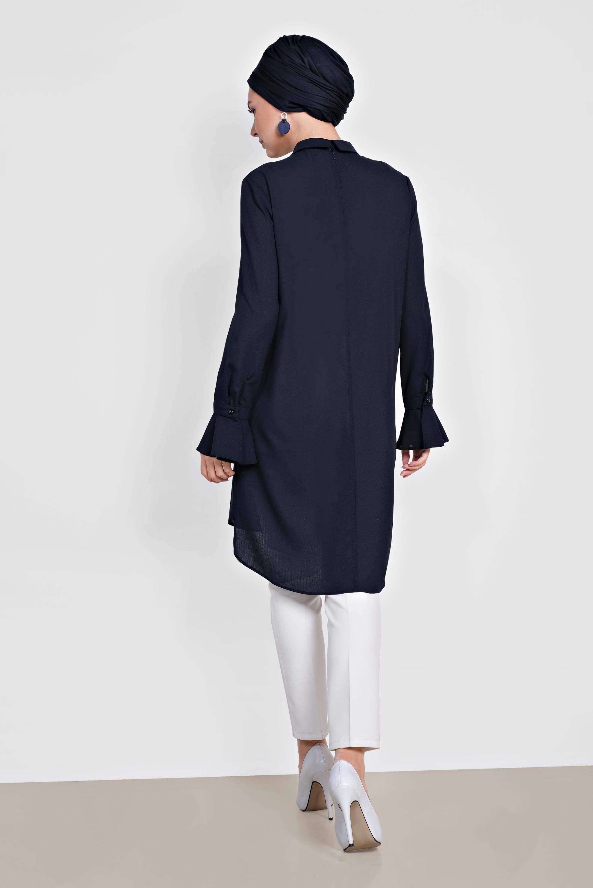 Tesettür giyim LACİVERT YAKASI TAŞLI TUNİK 4879