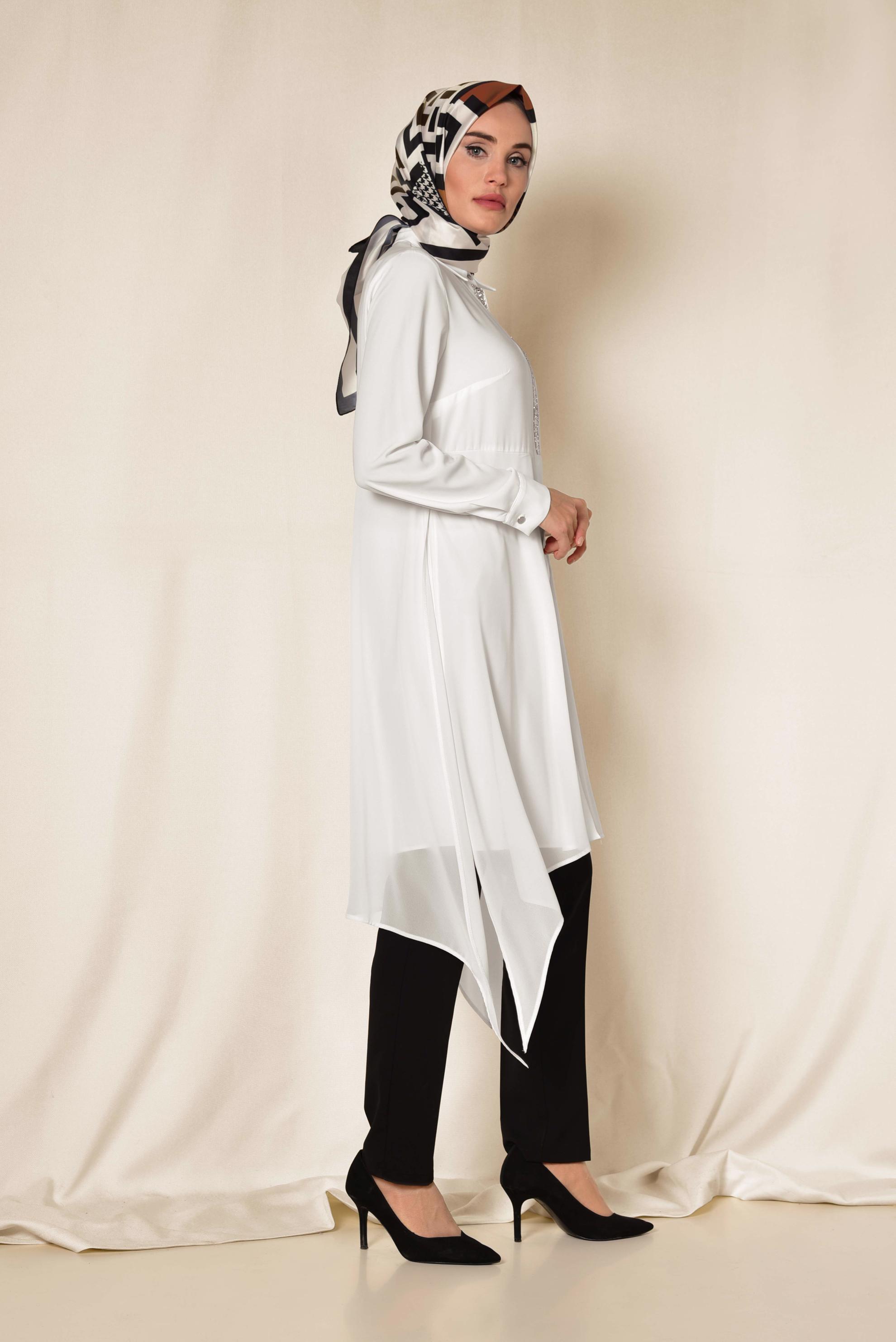 Tesettür giyim BEYAZ ŞİFON KLASİK TUNİK 4883