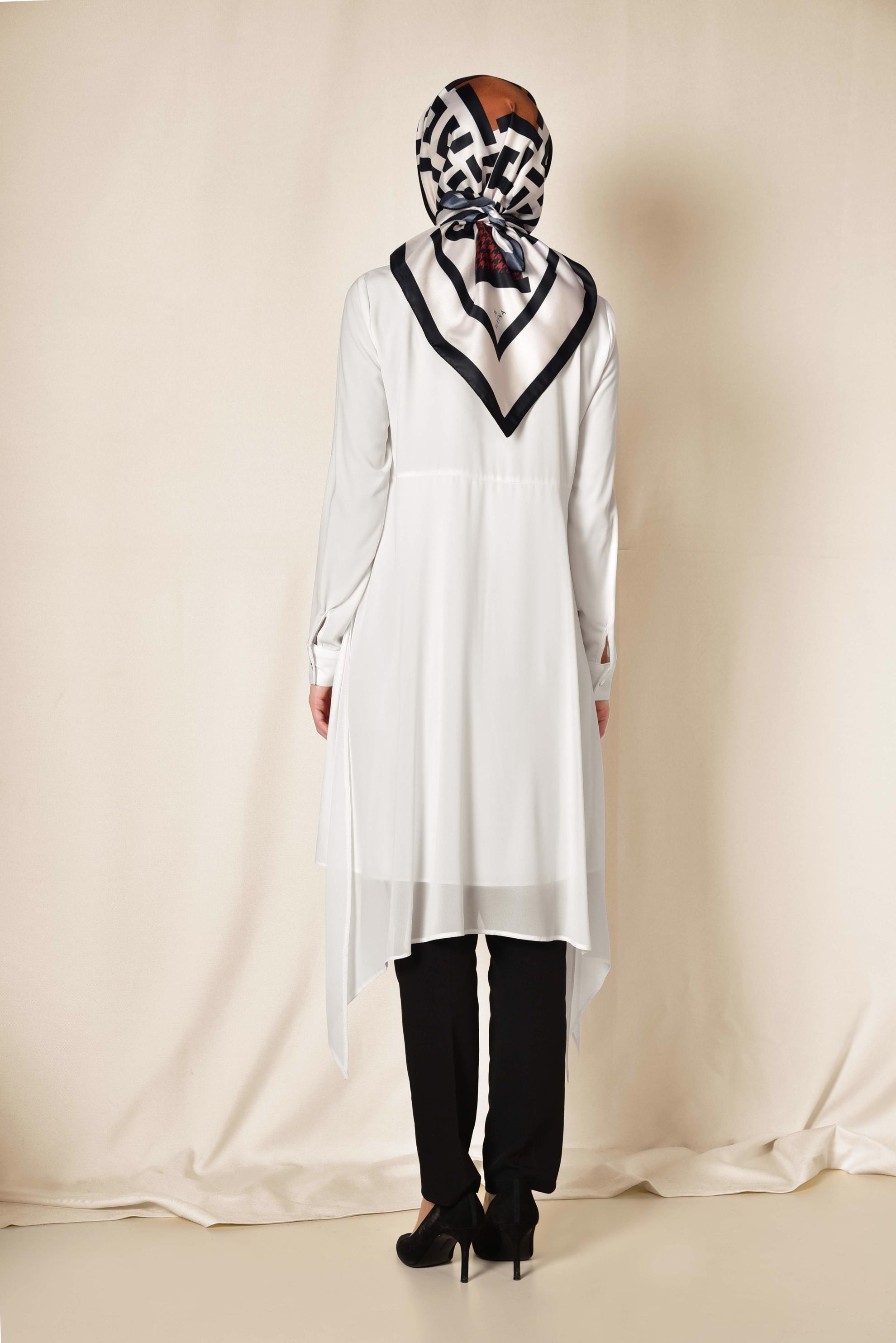 Tesettür giyim BEYAZ ŞİFON KLASİK TUNİK 4883