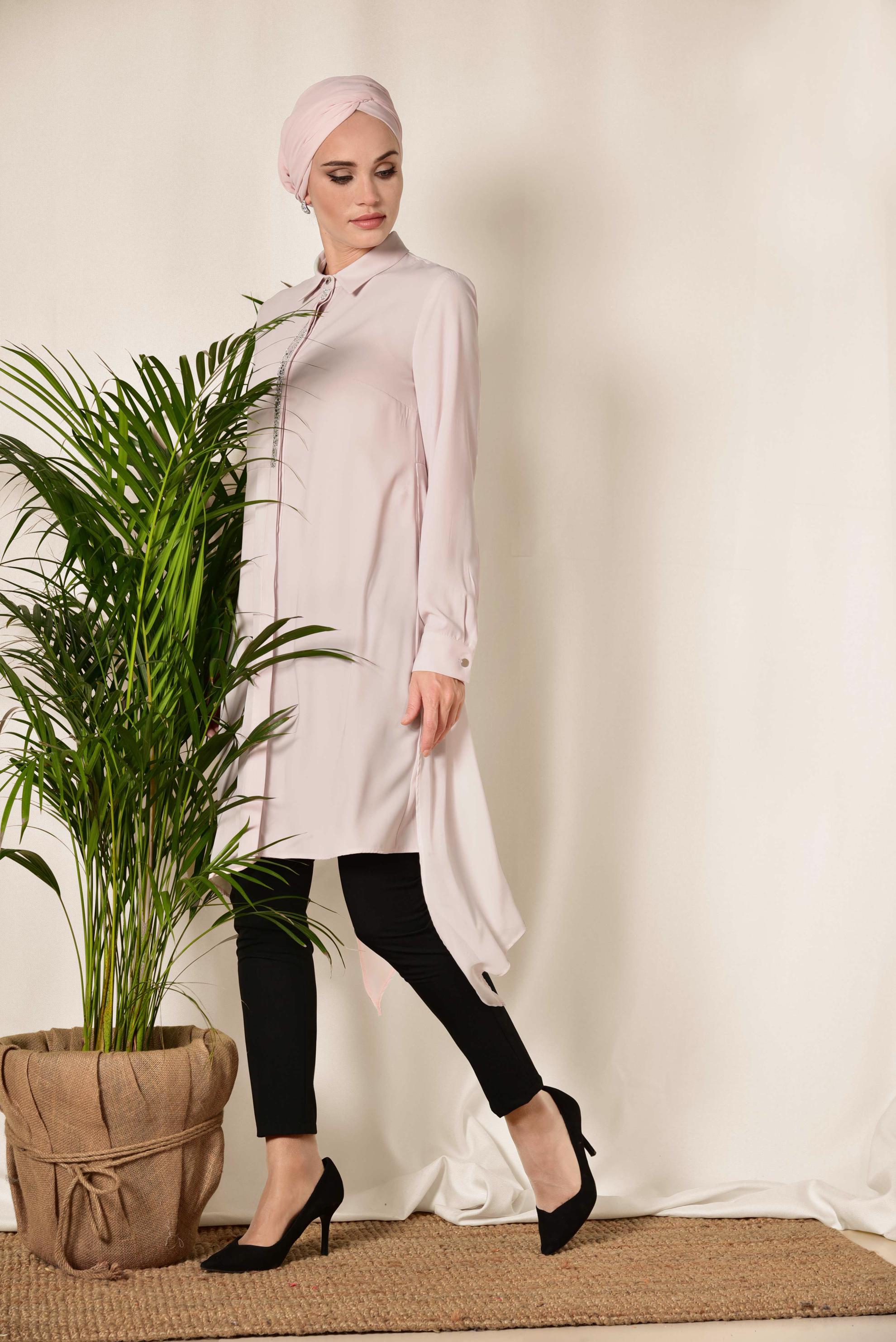 Tesettür giyim PUDRA ŞİFON KLASİK TUNİK 4883