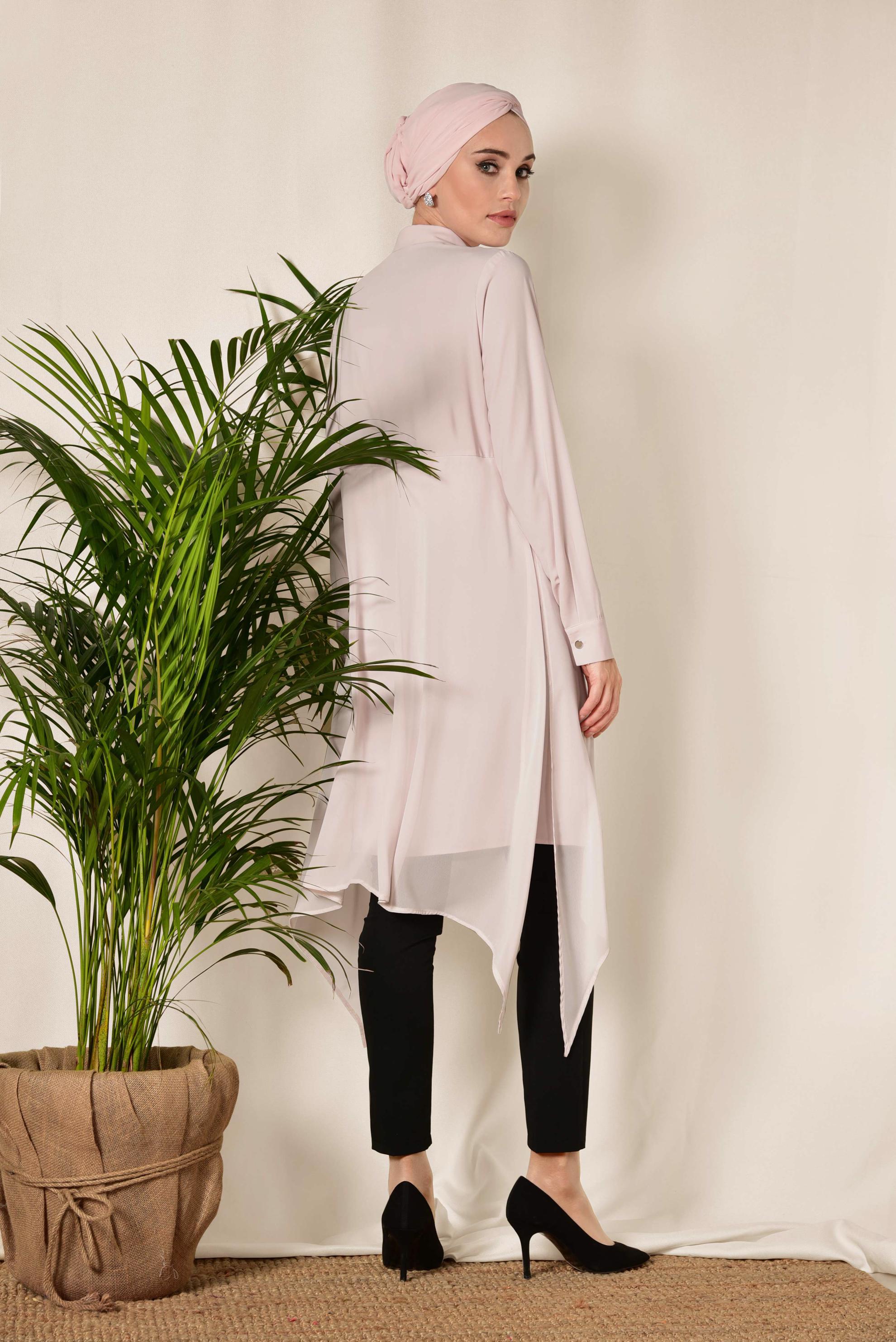 Tesettür giyim PUDRA ŞİFON KLASİK TUNİK 4883