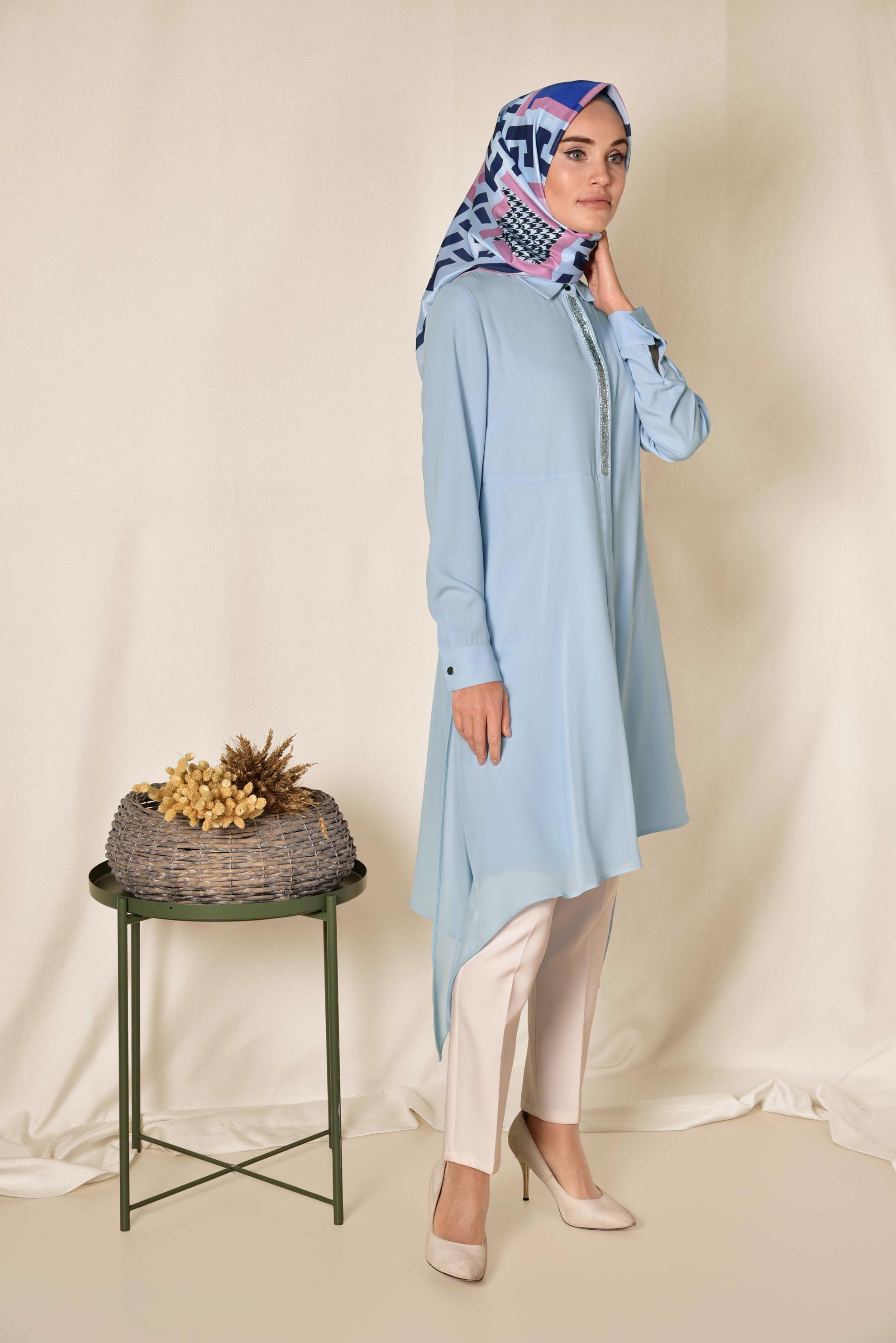 Tesettür giyim MAVİ ŞİFON KLASİK TUNİK 4883