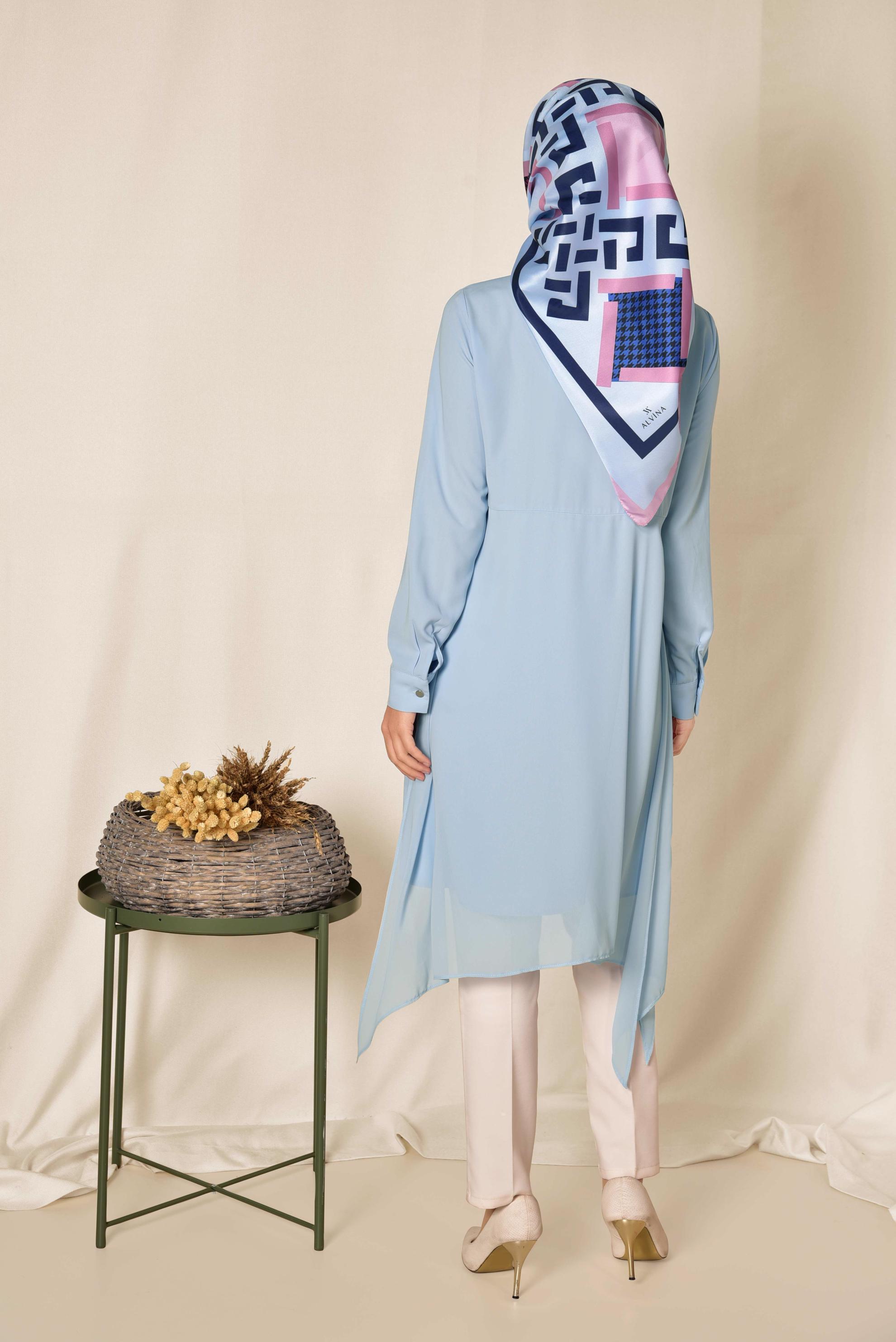 Tesettür giyim MAVİ ŞİFON KLASİK TUNİK 4883