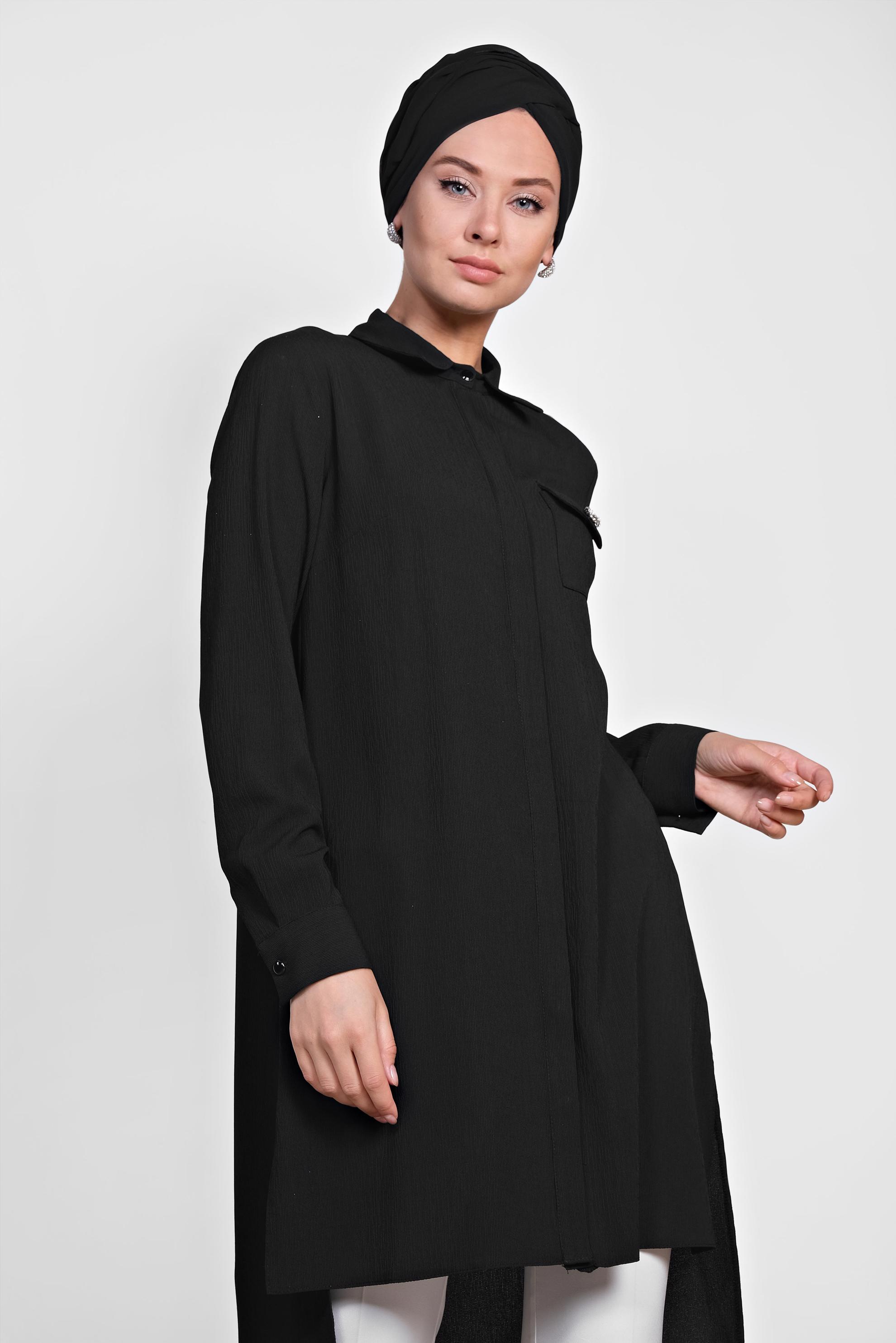 Tesettür giyim SİYAH ASİMETRİK KESİM TUNİK 4884