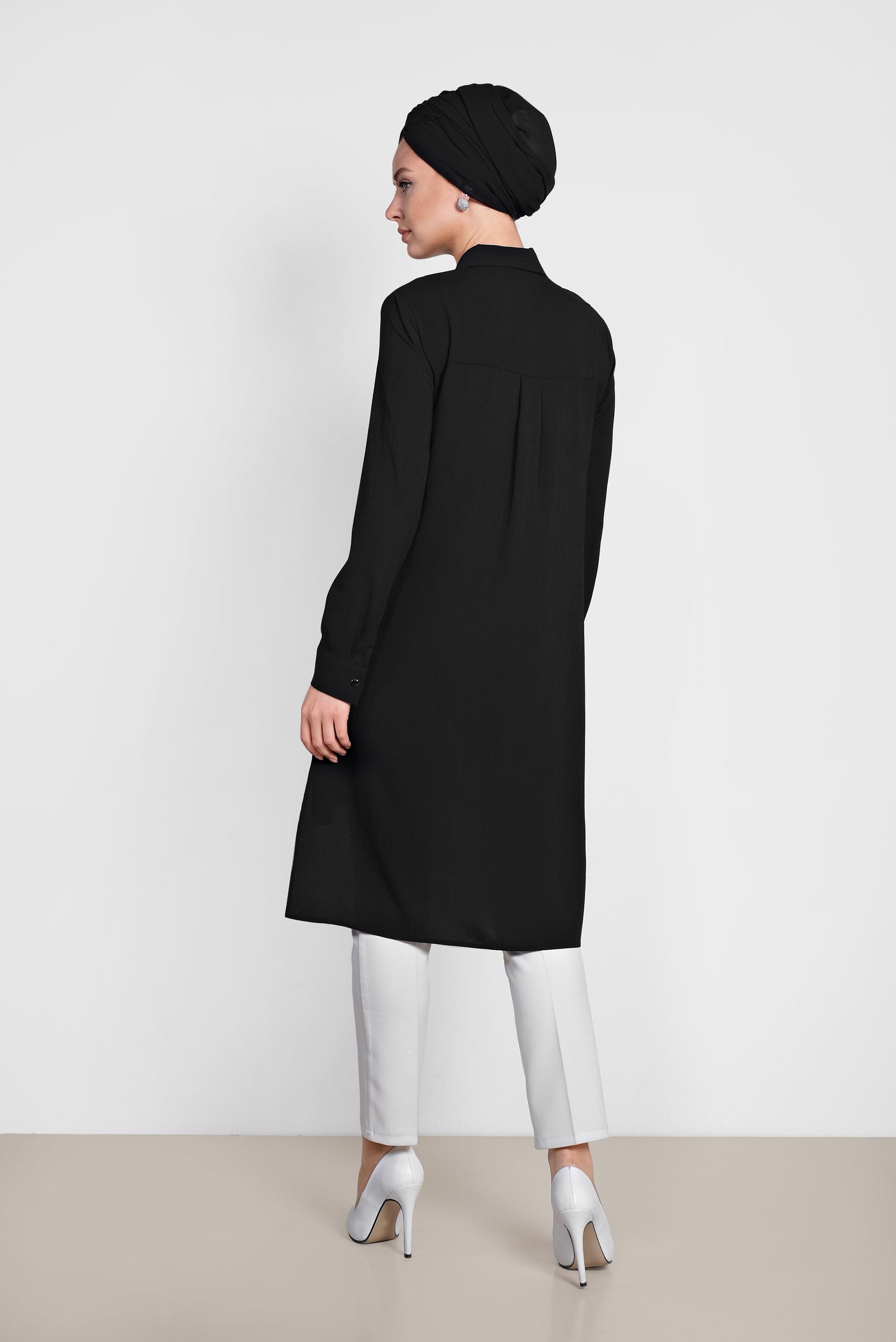 Tesettür giyim SİYAH ASİMETRİK KESİM TUNİK 4884