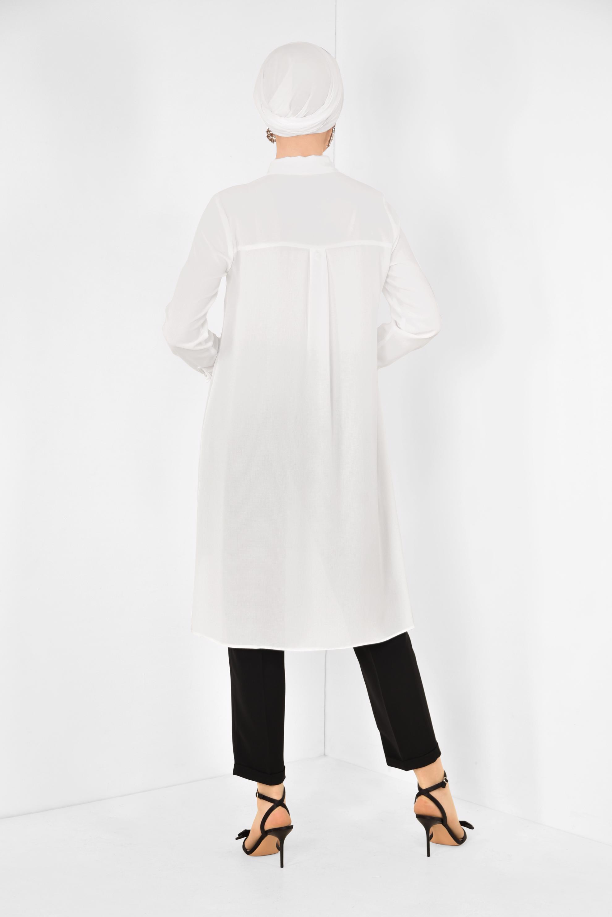 Tesettür giyim BEYAZ ASİMETRİK KESİM TUNİK 4884