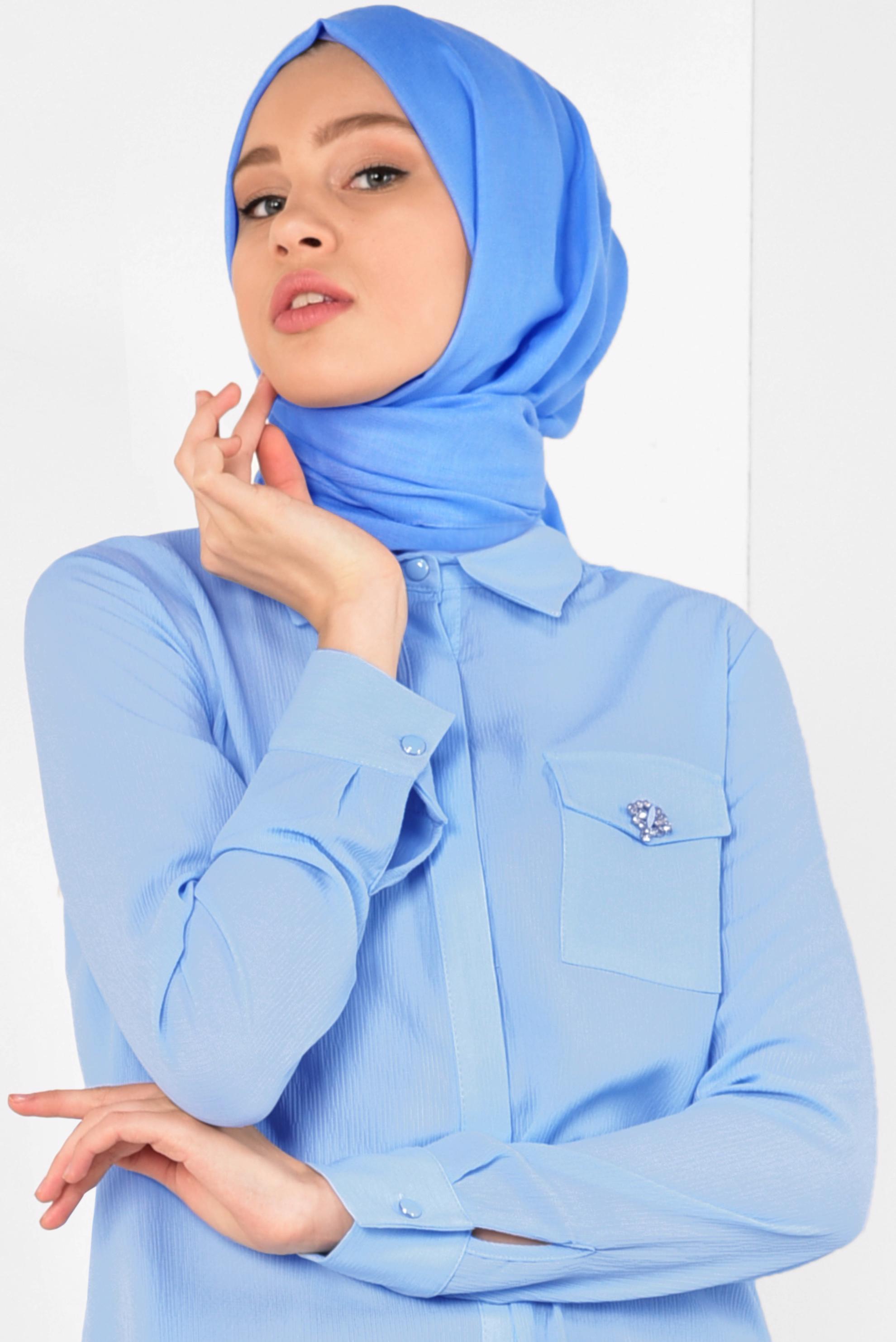 Tesettür giyim MAVİ ASİMETRİK KESİM TUNİK 4884