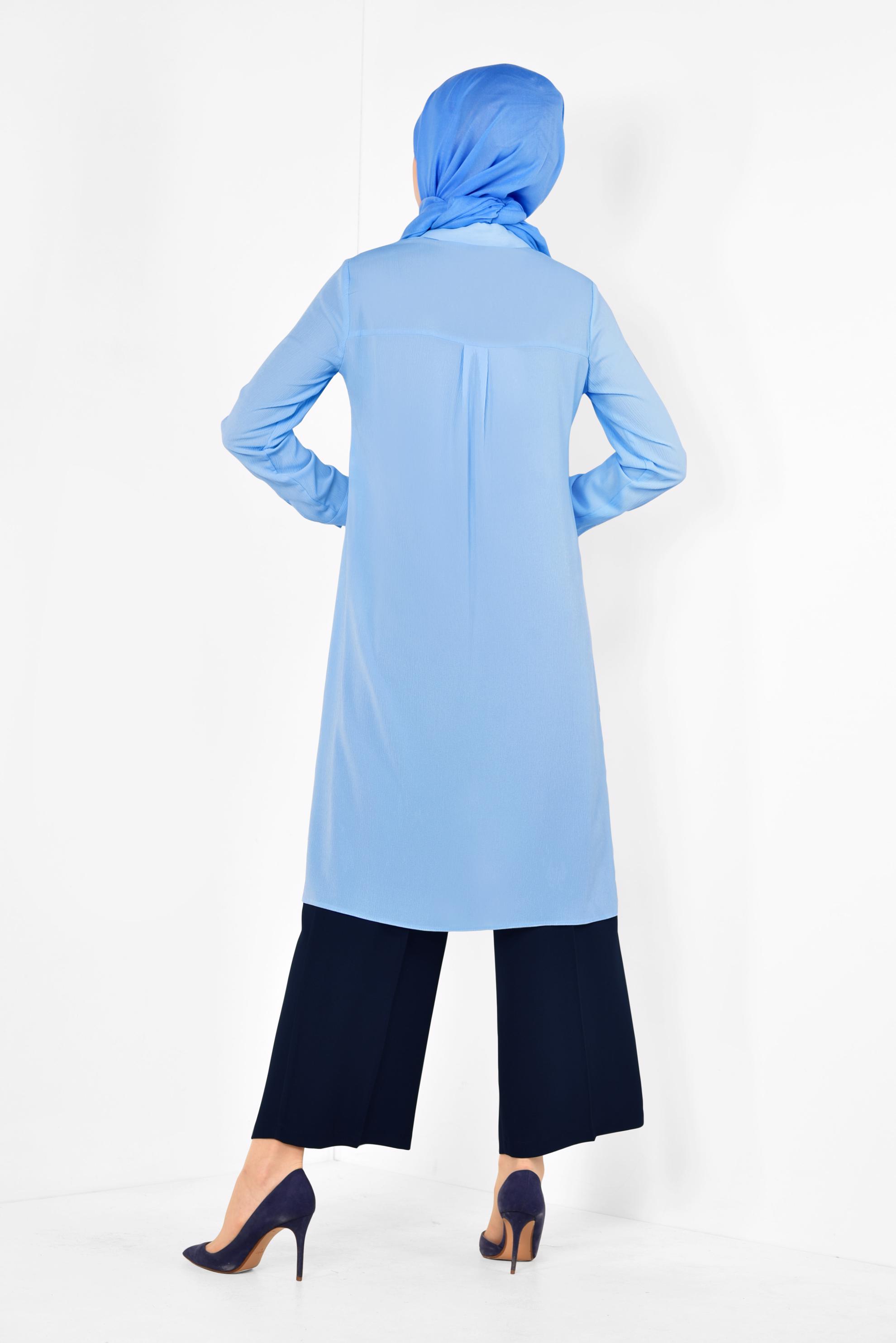 Tesettür giyim MAVİ ASİMETRİK KESİM TUNİK 4884