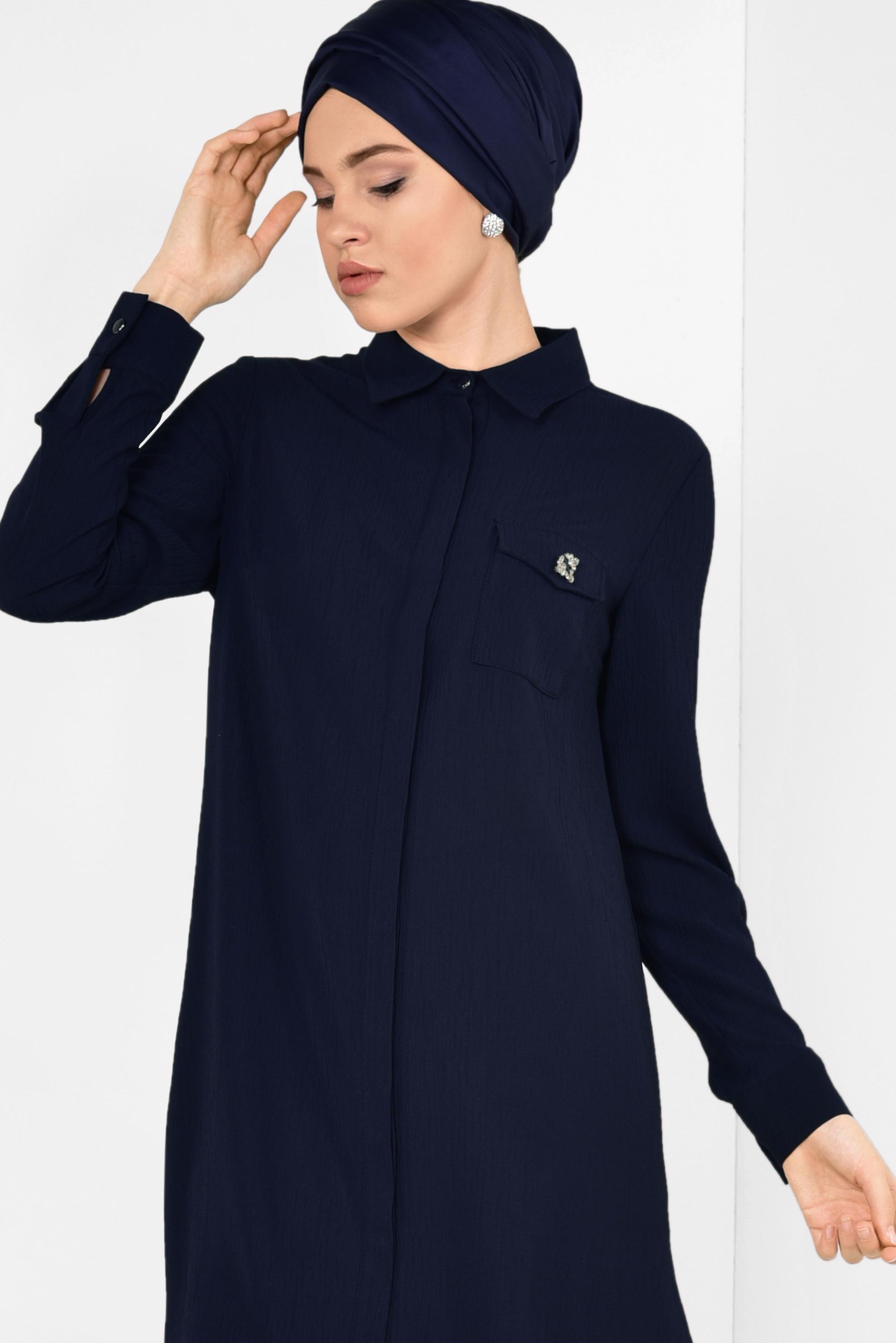 Tesettür giyim LACİVERT ASİMETRİK KESİM TUNİK 4884