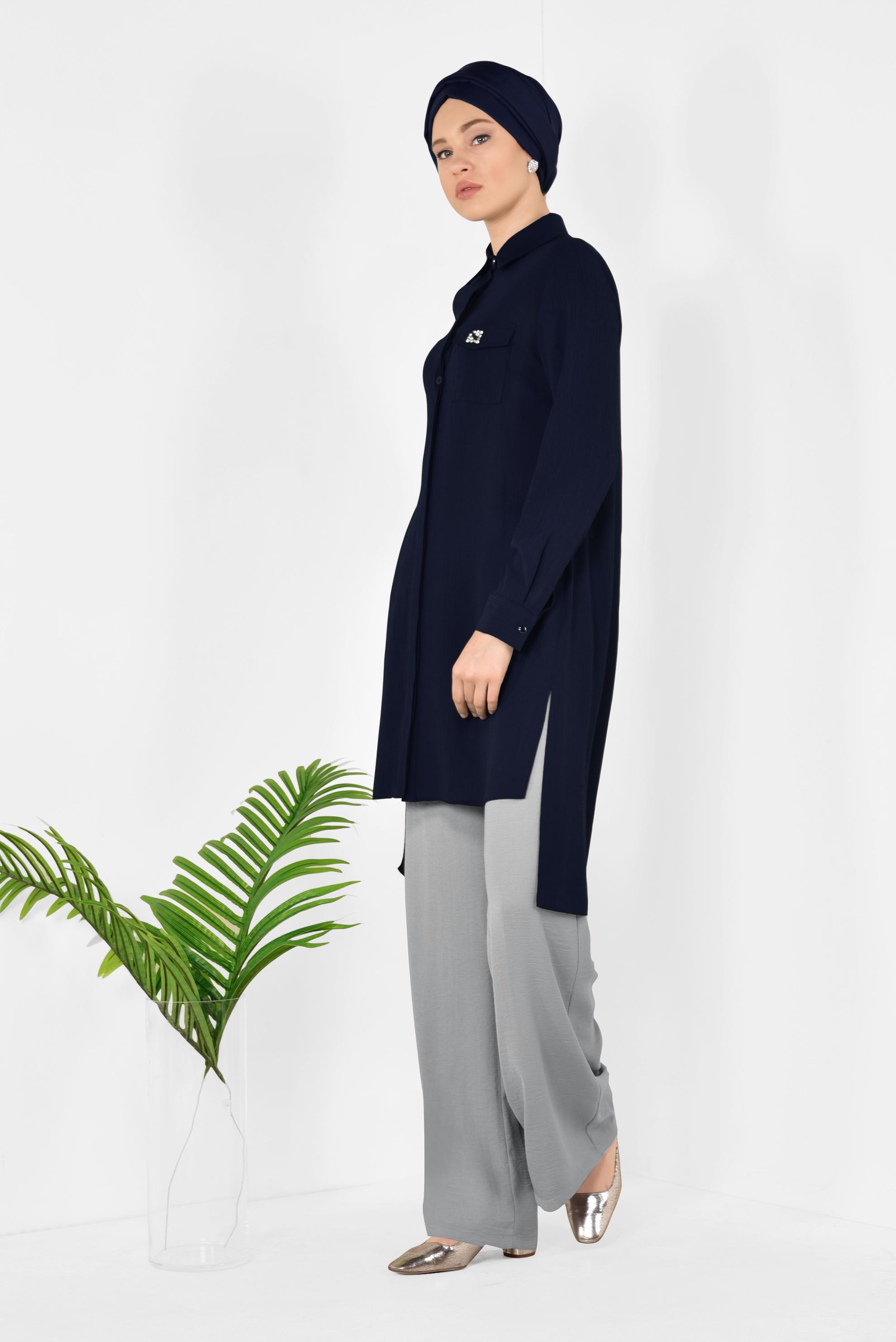 Tesettür giyim LACİVERT ASİMETRİK KESİM TUNİK 4884