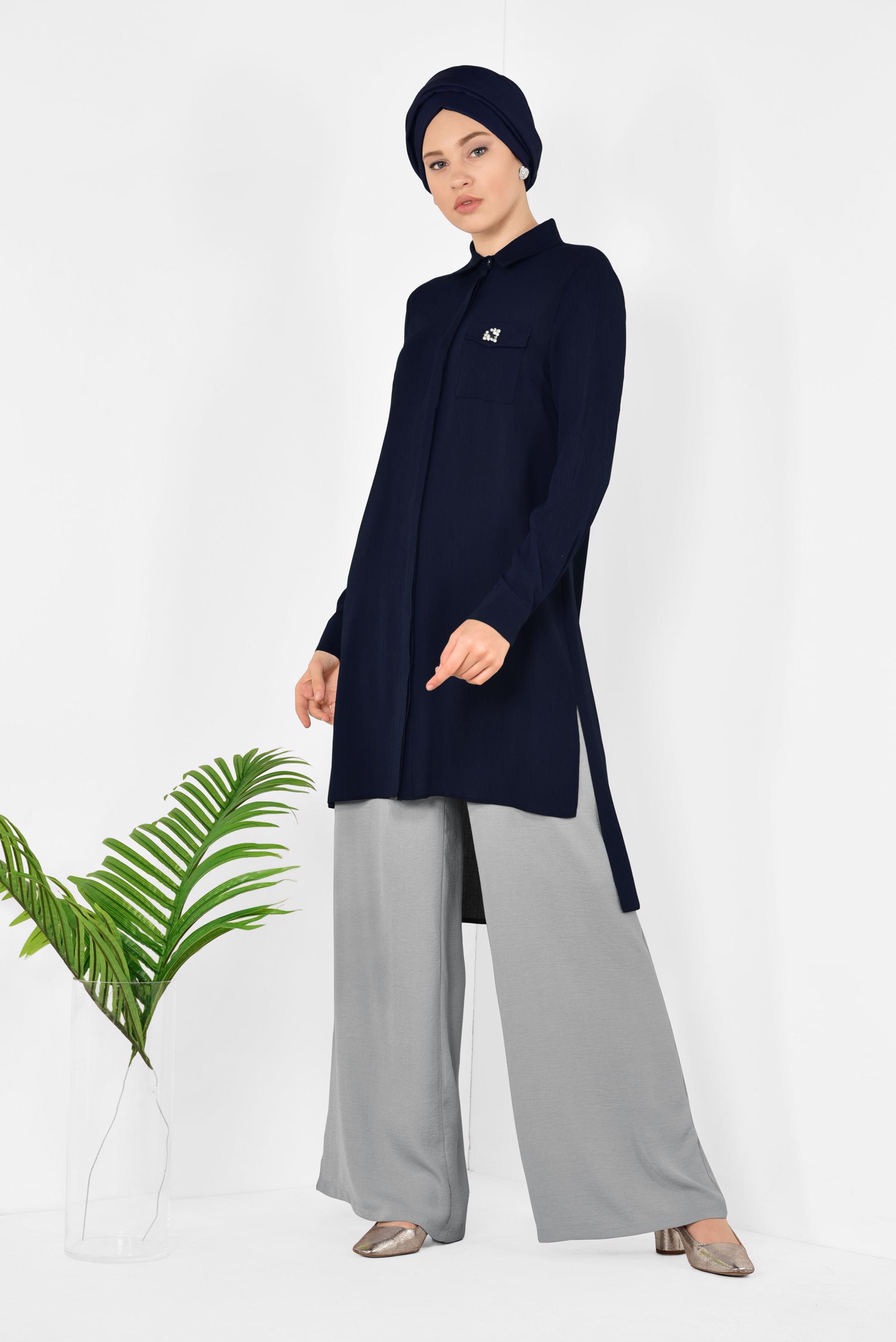 Tesettür giyim LACİVERT ASİMETRİK KESİM TUNİK 4884