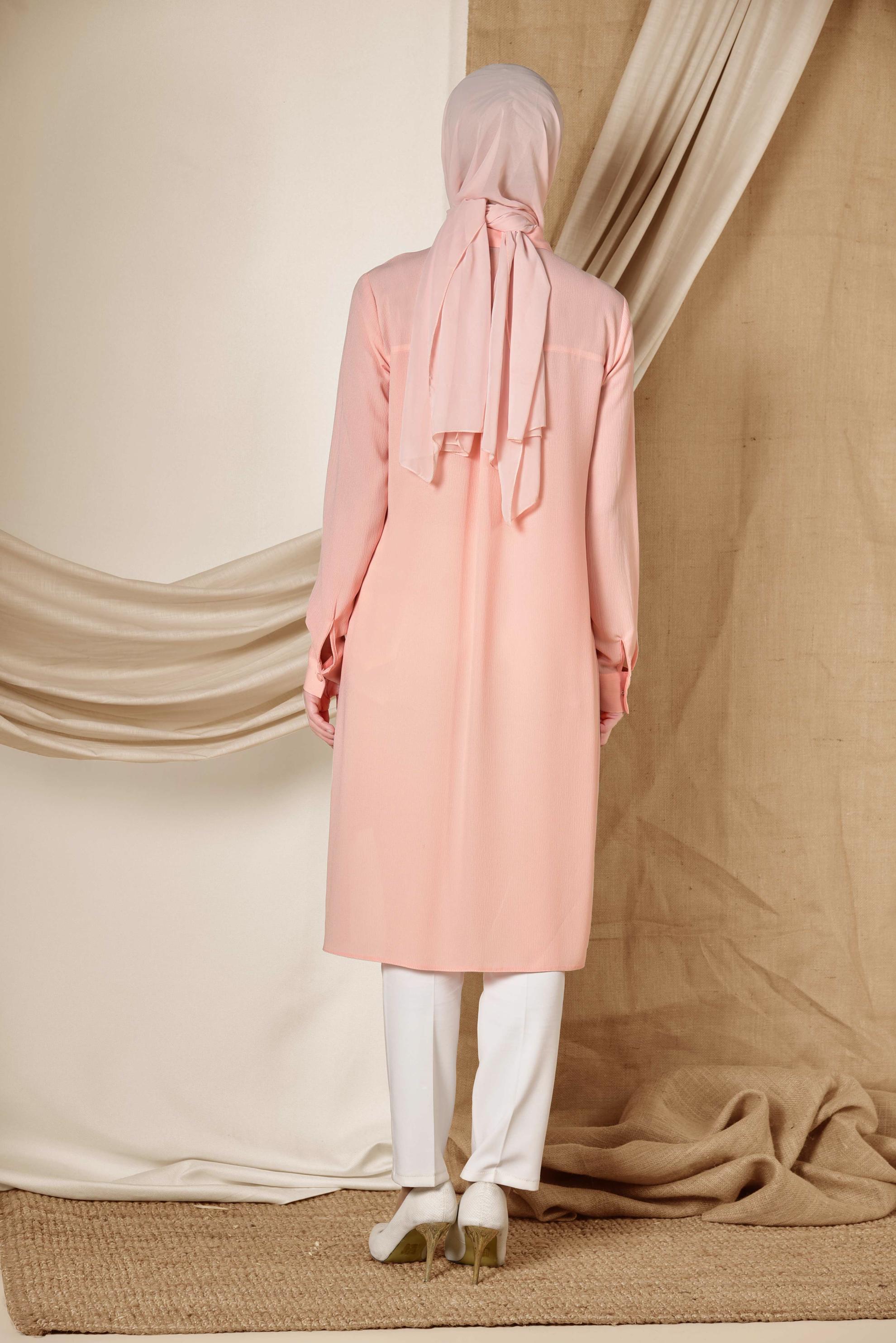 Tesettür giyim PUDRA ASİMETRİK KESİM TUNİK 4884