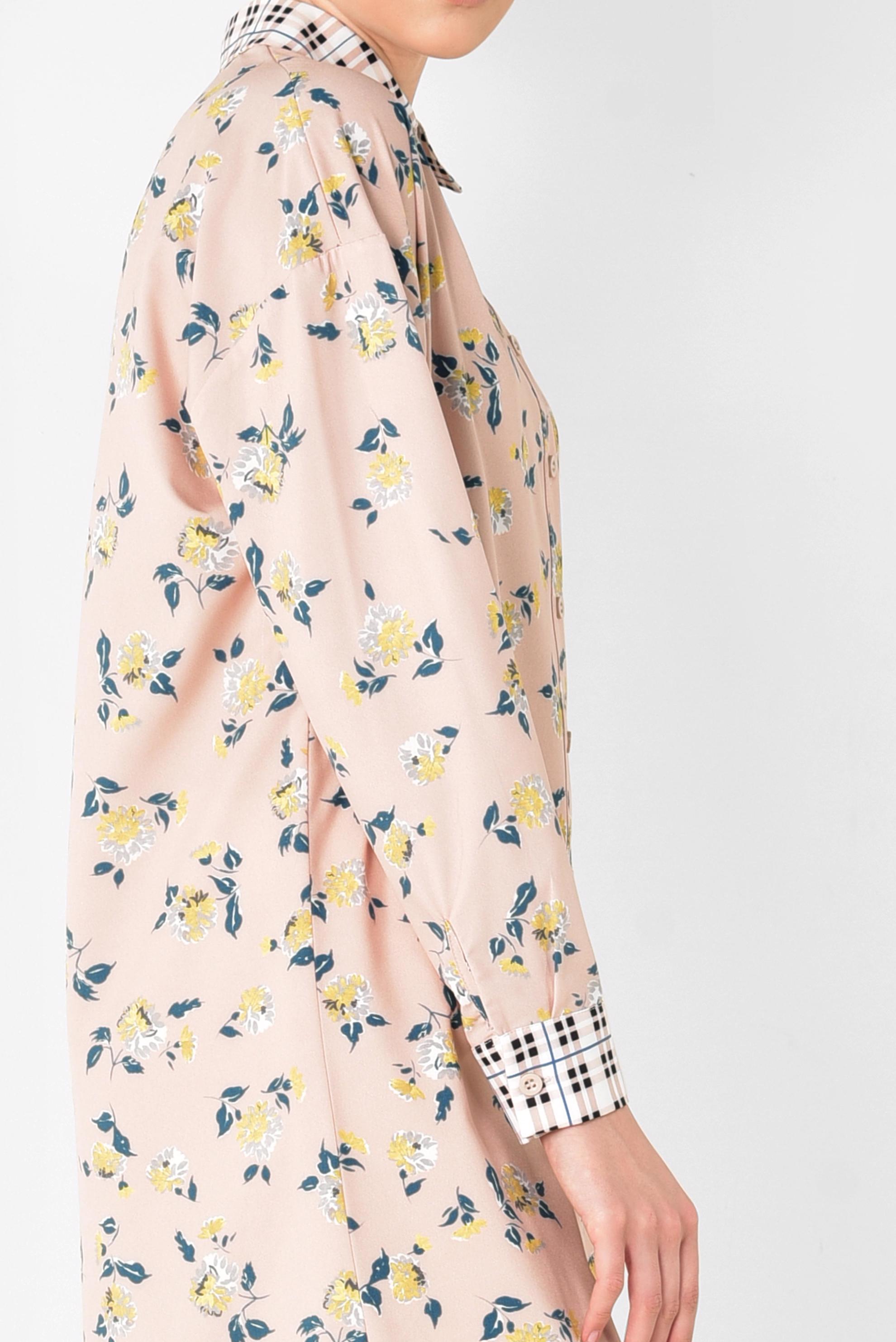 Tesettür giyim PUDRA YAKASI VE MANŞETLERİ EKOSELİ TUNİK 4909