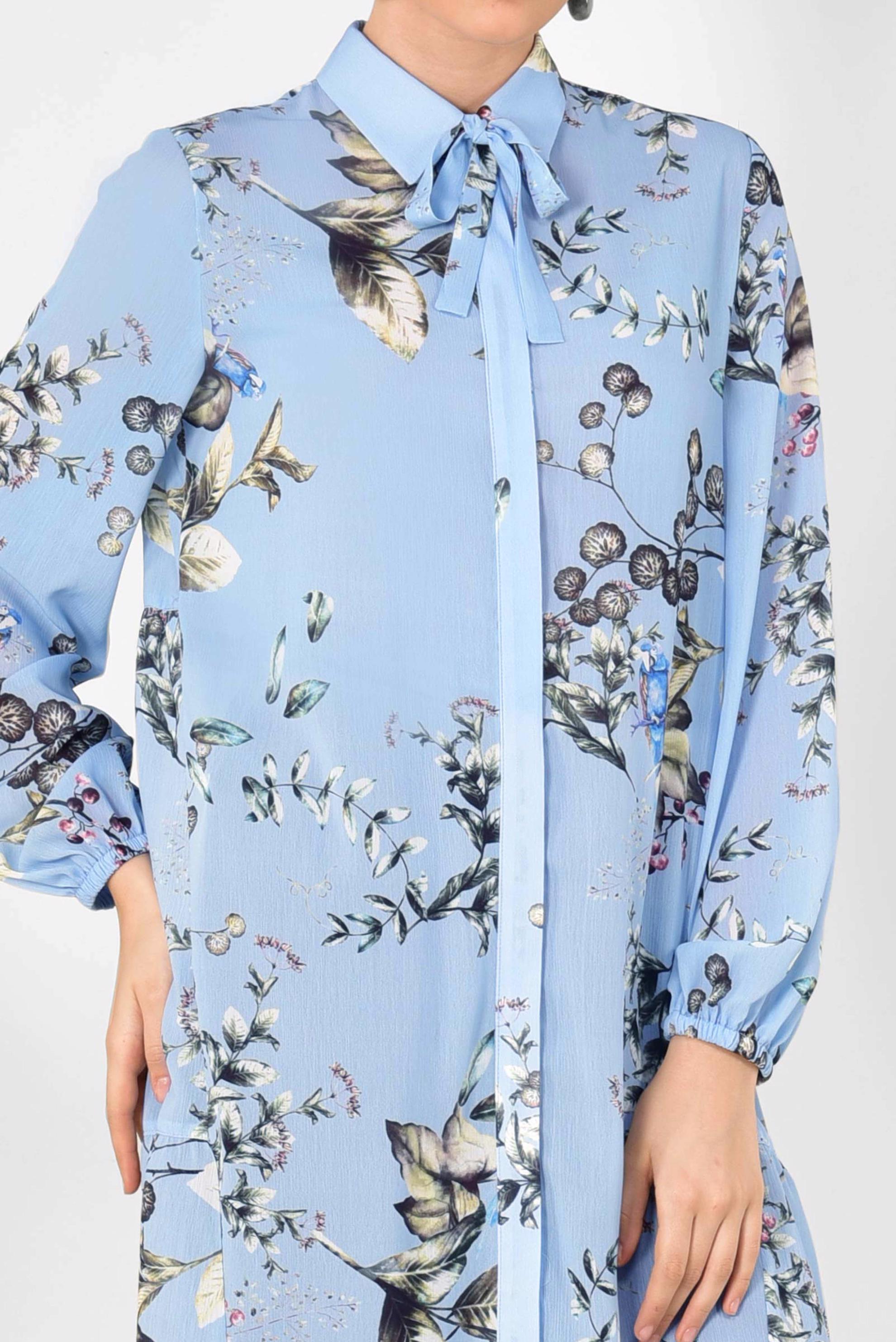 Tesettür giyim MAVİ ÇİÇEK DESENLİ SALAŞ TUNİK 4910