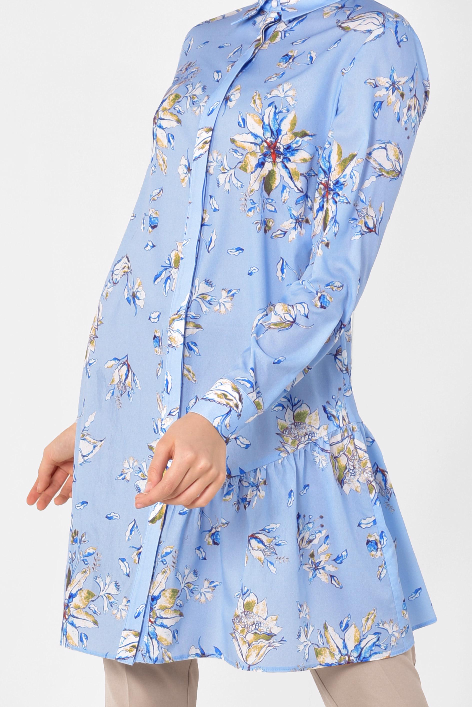 Tesettür giyim MAVİ ÖNDEN DÜĞMELİ ÇİÇEKLİ TUNİK 4911