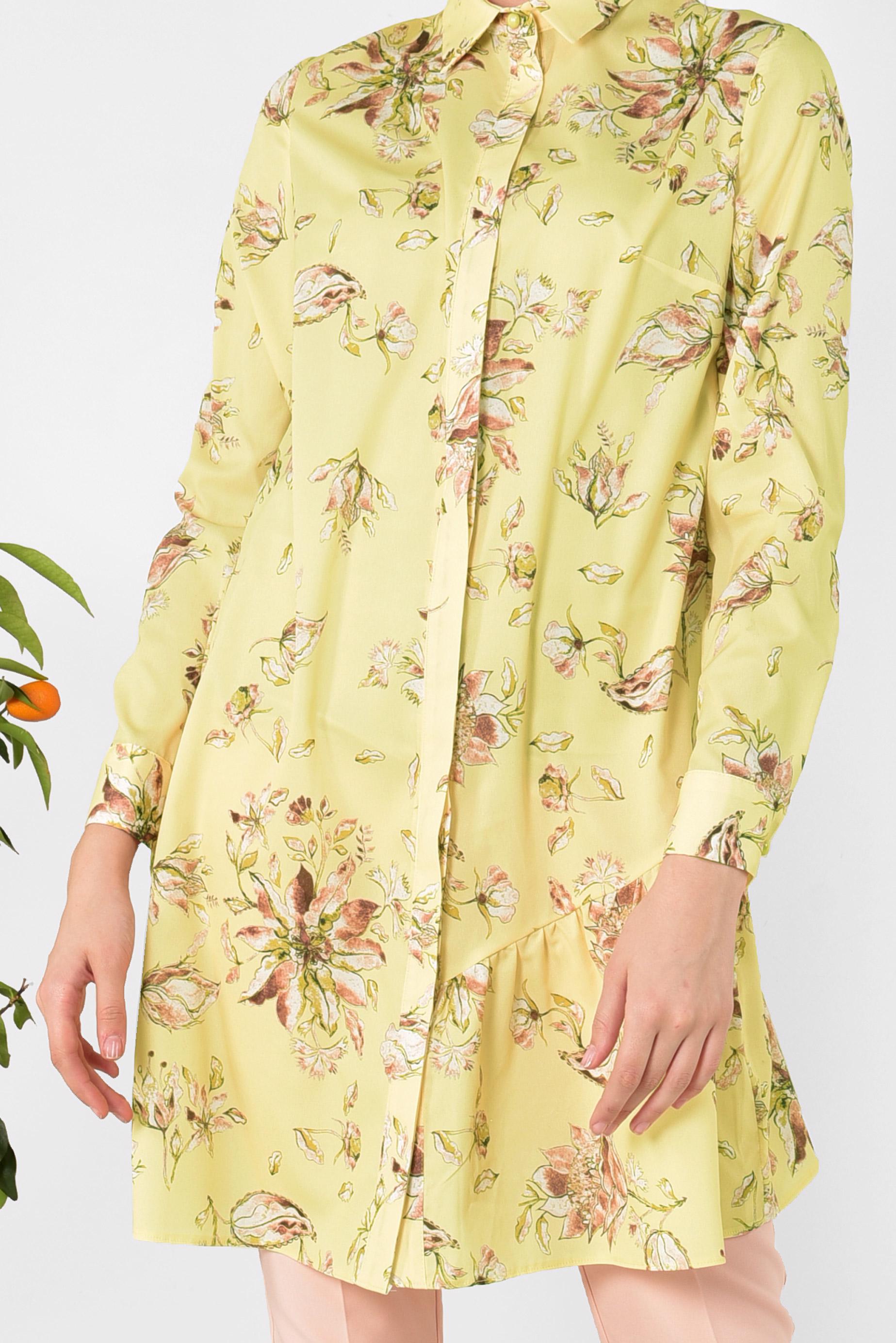 Tesettür giyim SARI ÖNDEN DÜĞMELİ ÇİÇEKLİ TUNİK 4911