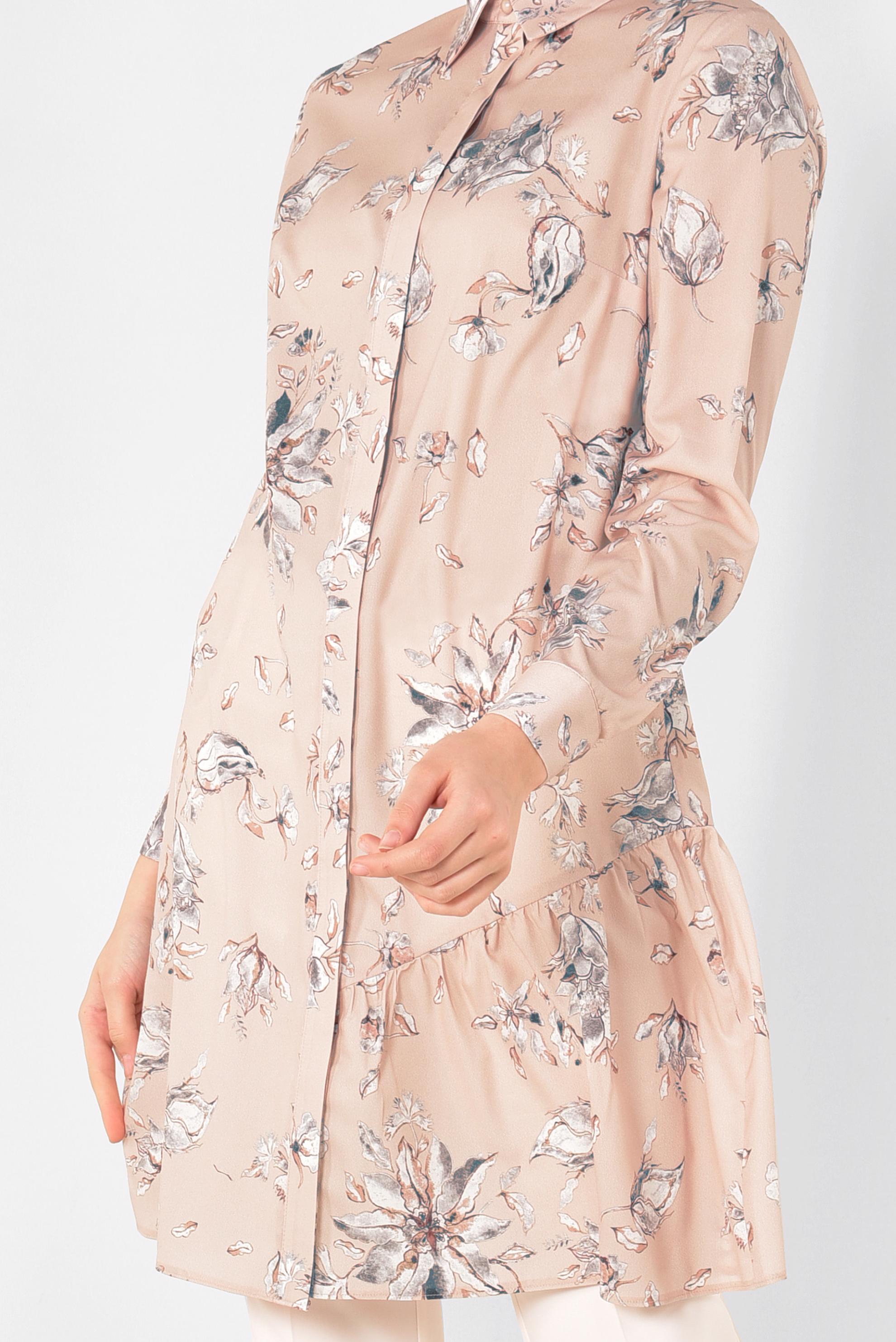 Tesettür giyim PUDRA ÖNDEN DÜĞMELİ ÇİÇEKLİ TUNİK 4911