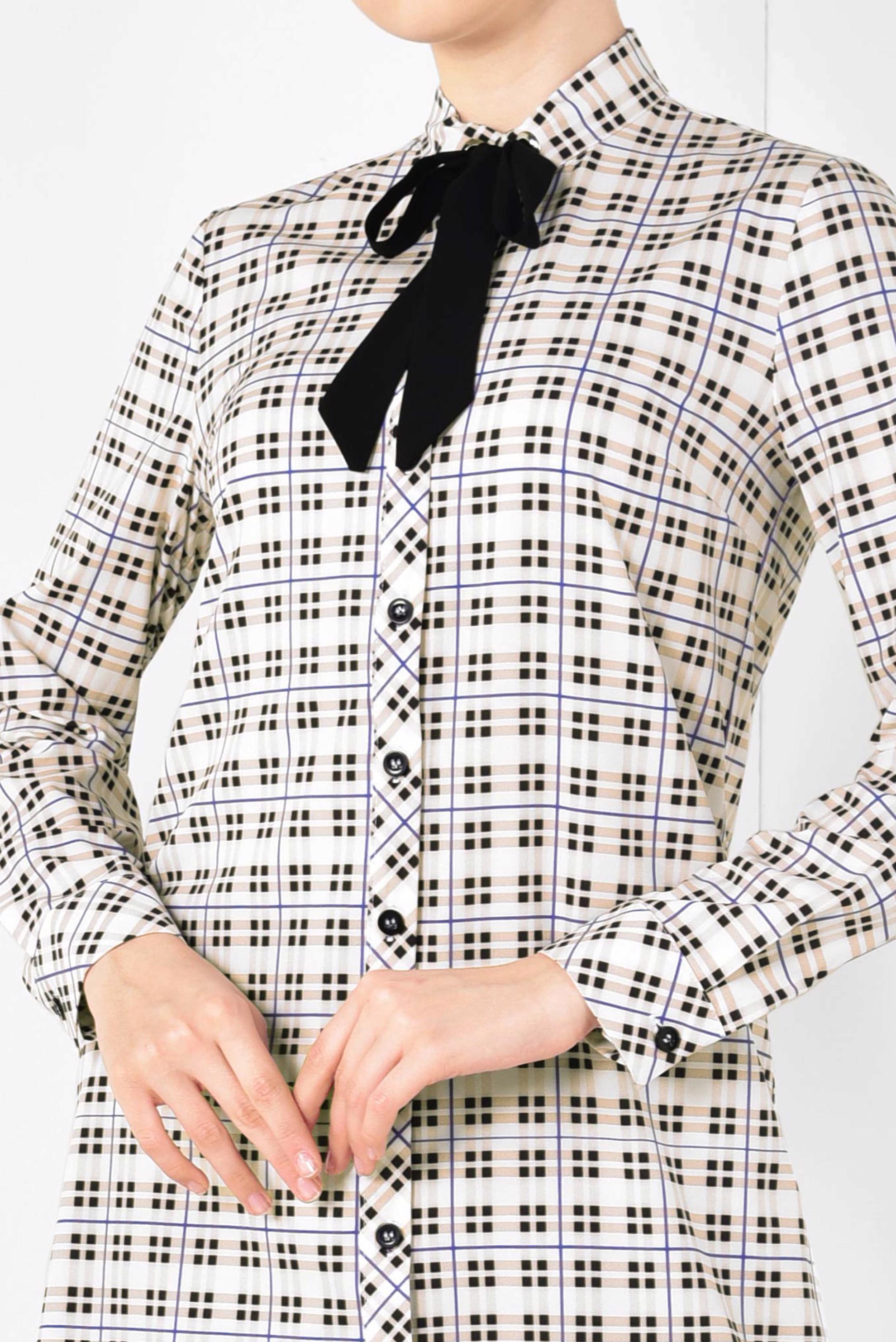 Tesettür giyim PUDRA YAKASI BAĞCIKLI EKOSE DESENLİ TUNİK 4912