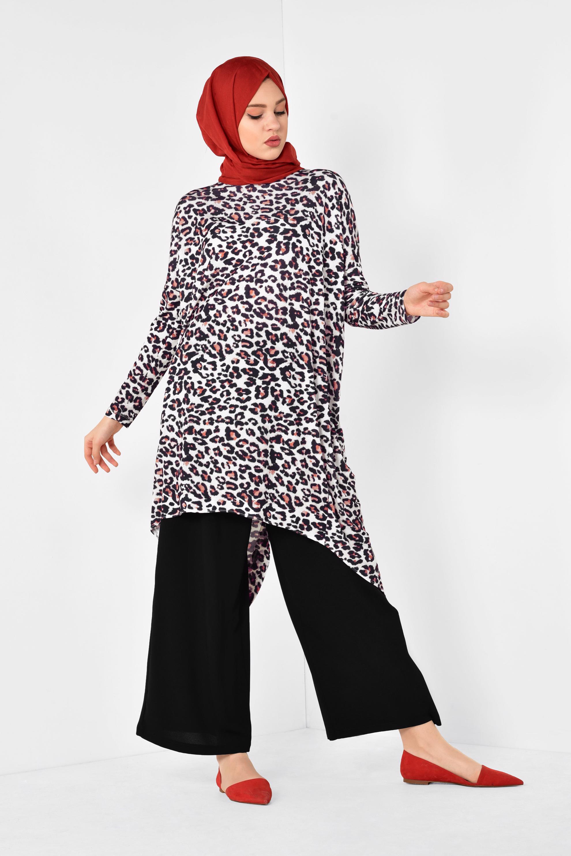 Tesettür giyim SİYAH LEOPAR DESENLİ TUNİK 4918