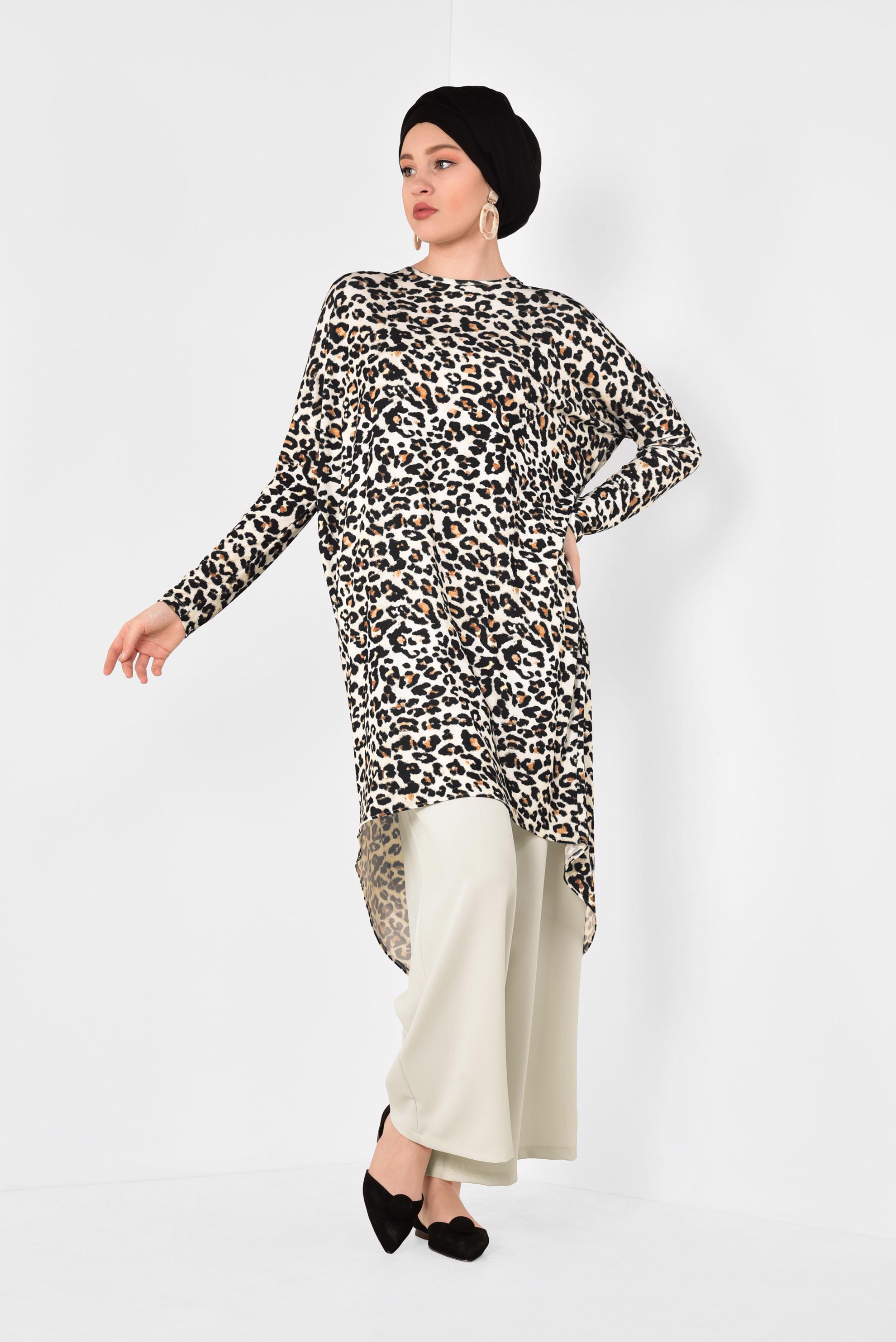 Tesettür giyim SİYAH LEOPAR DESENLİ TUNİK 4918