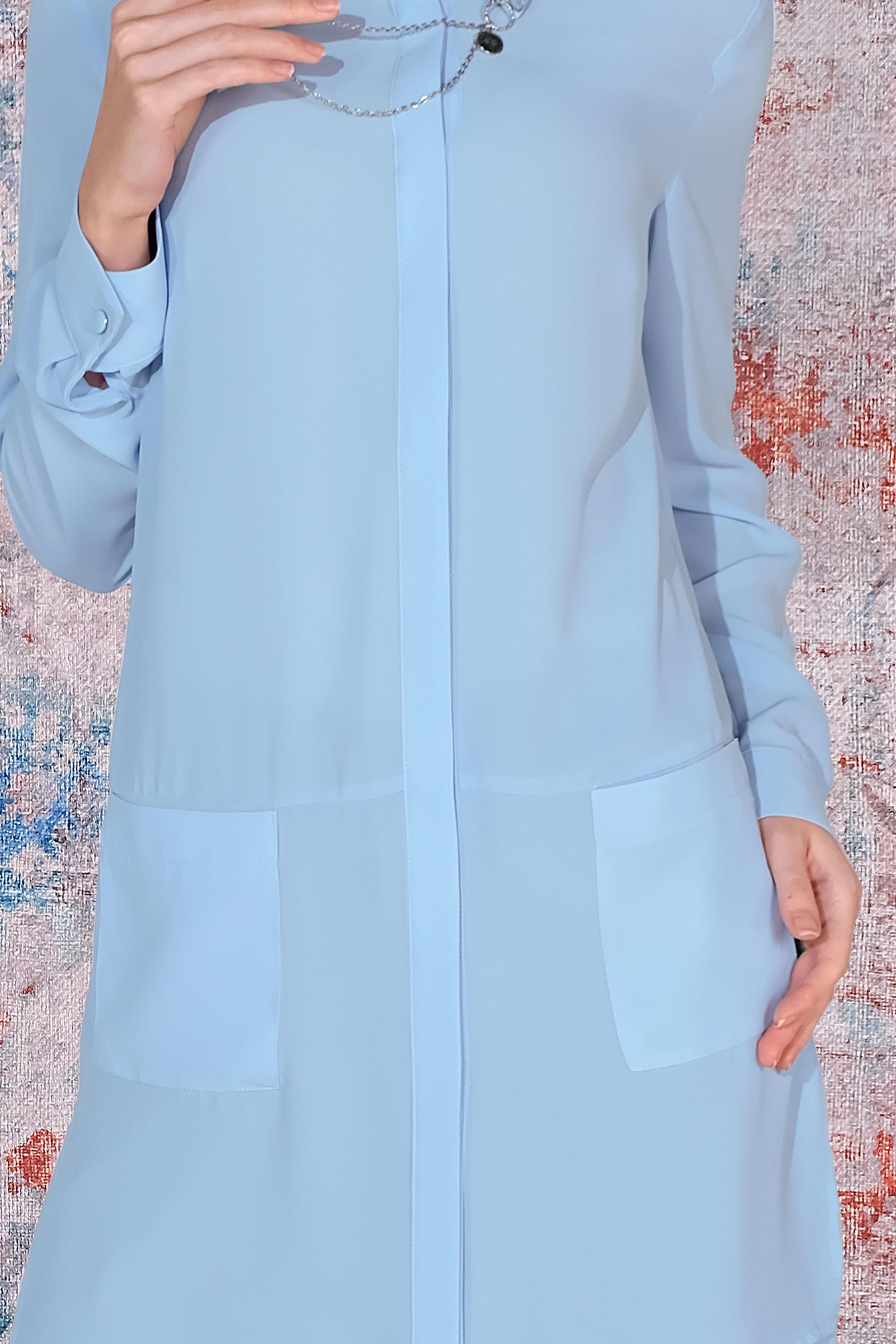 Tesettür giyim MAVİ YAKA DETAYLI ÖNÜ KISA ARKASI UZUN TUNİK 4925