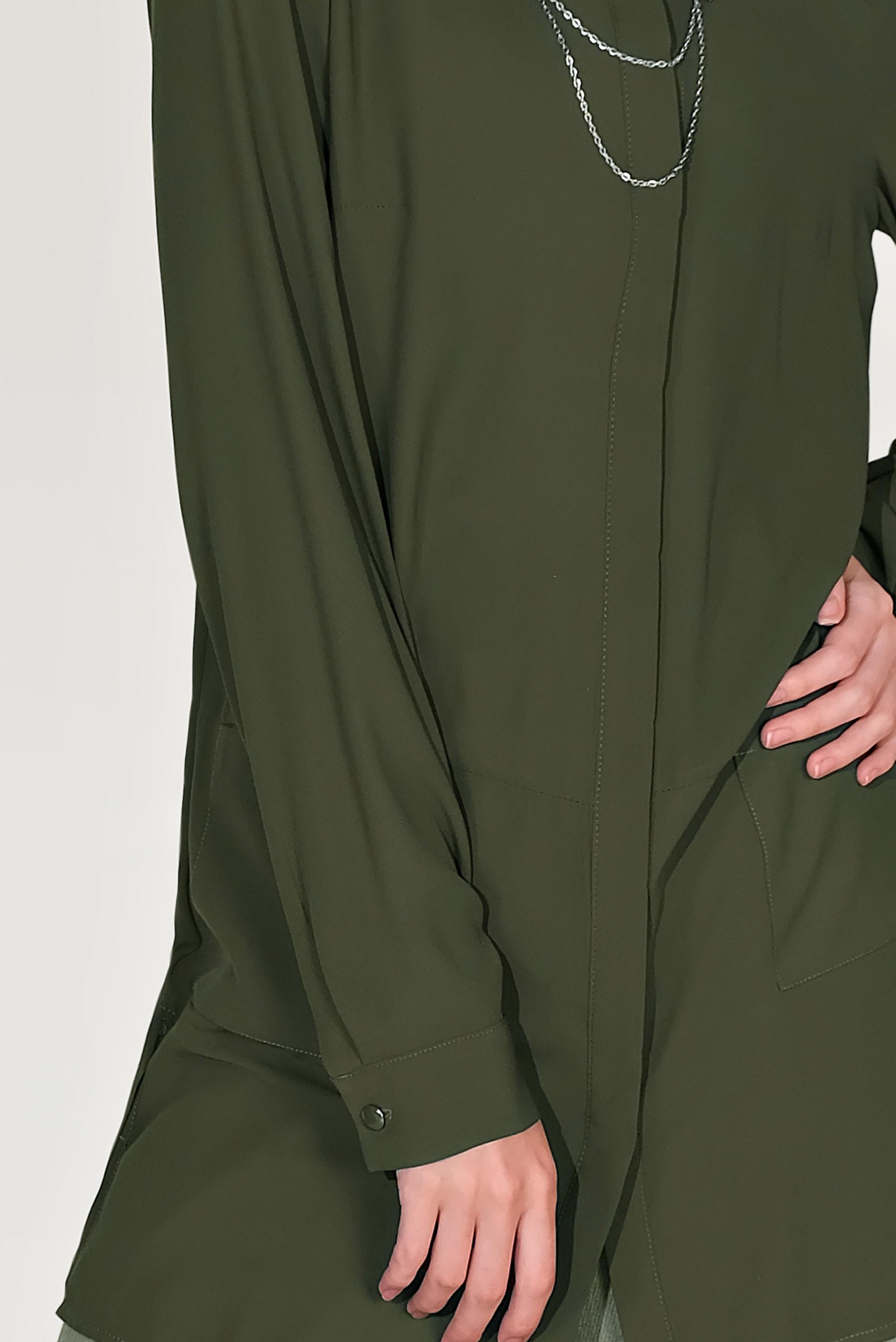 Tesettür giyim HAKİ YAKA DETAYLI ÖNÜ KISA ARKASI UZUN TUNİK 4925