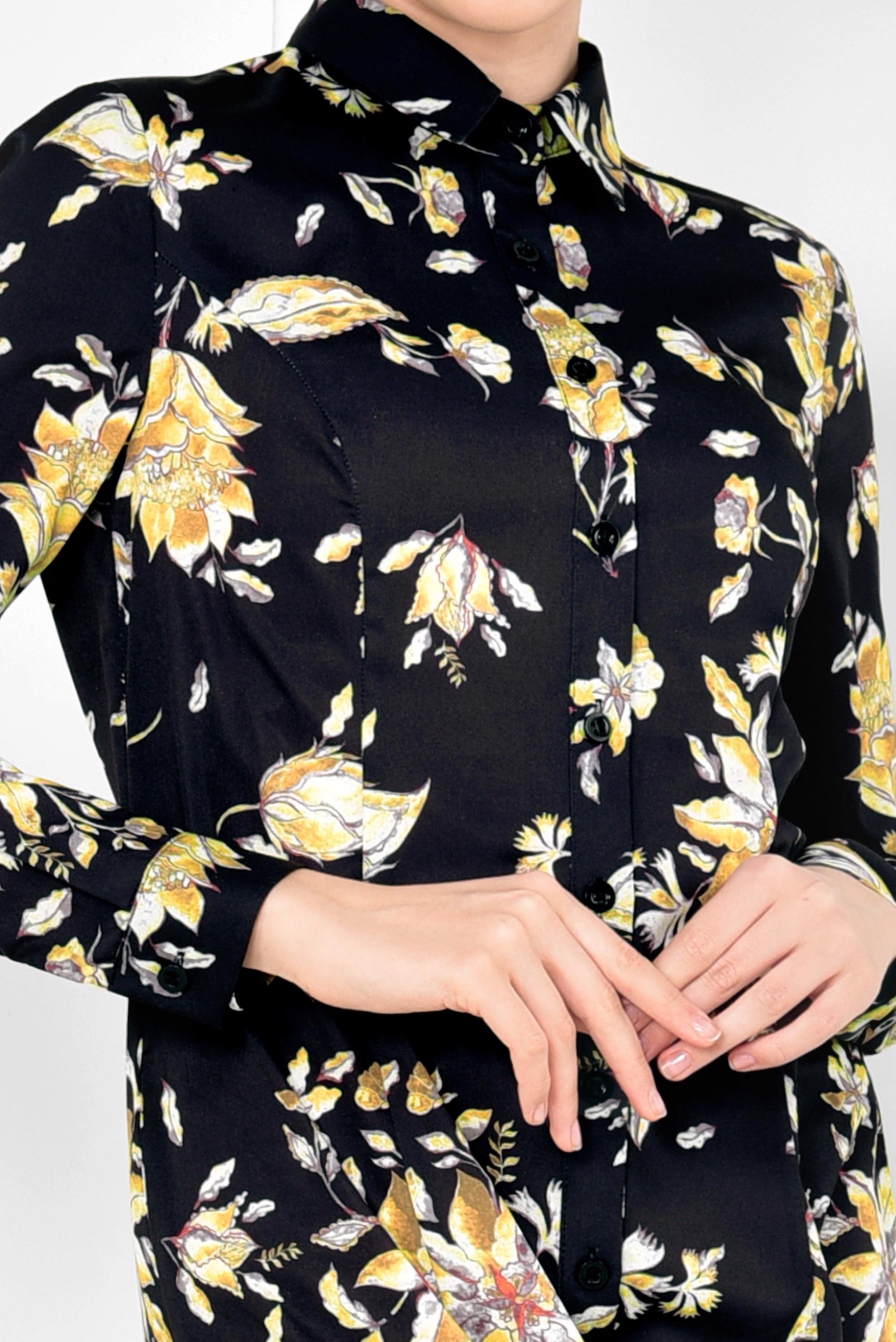 Tesettür giyim SİYAH FLORAL DESENLİ UZUN TUNİK 4940