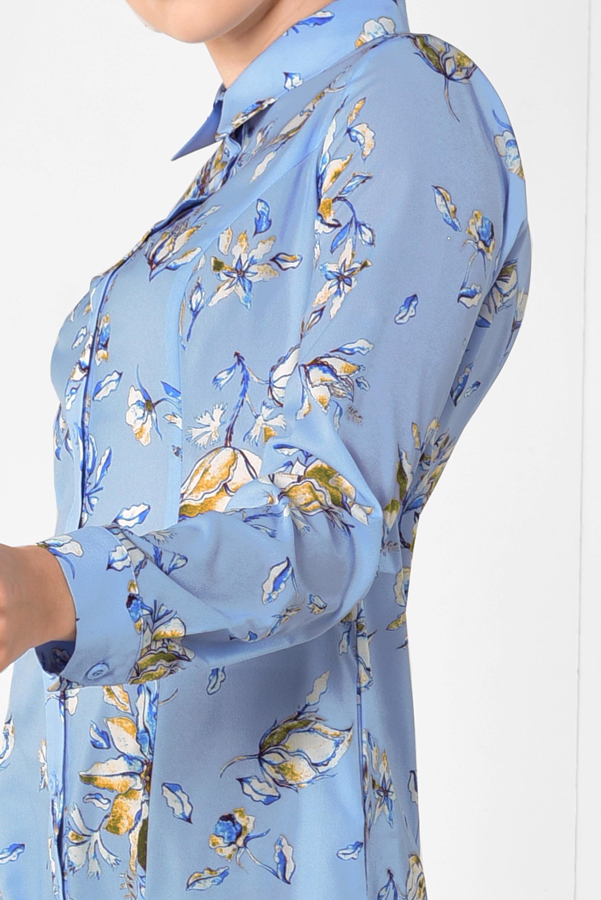 Tesettür giyim MAVİ FLORAL DESENLİ UZUN TUNİK 4940