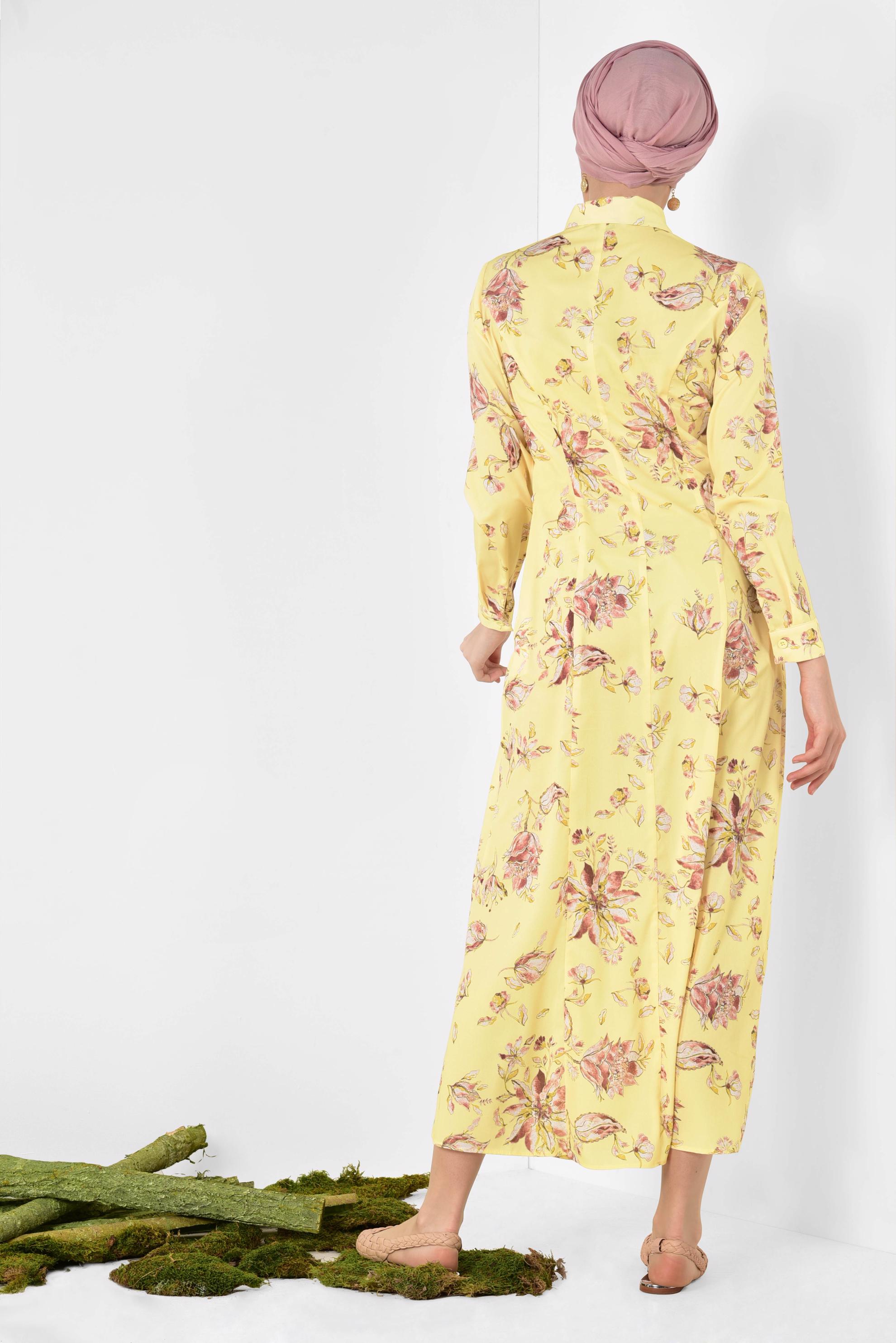 Tesettür giyim SARI FLORAL DESENLİ UZUN TUNİK 4940