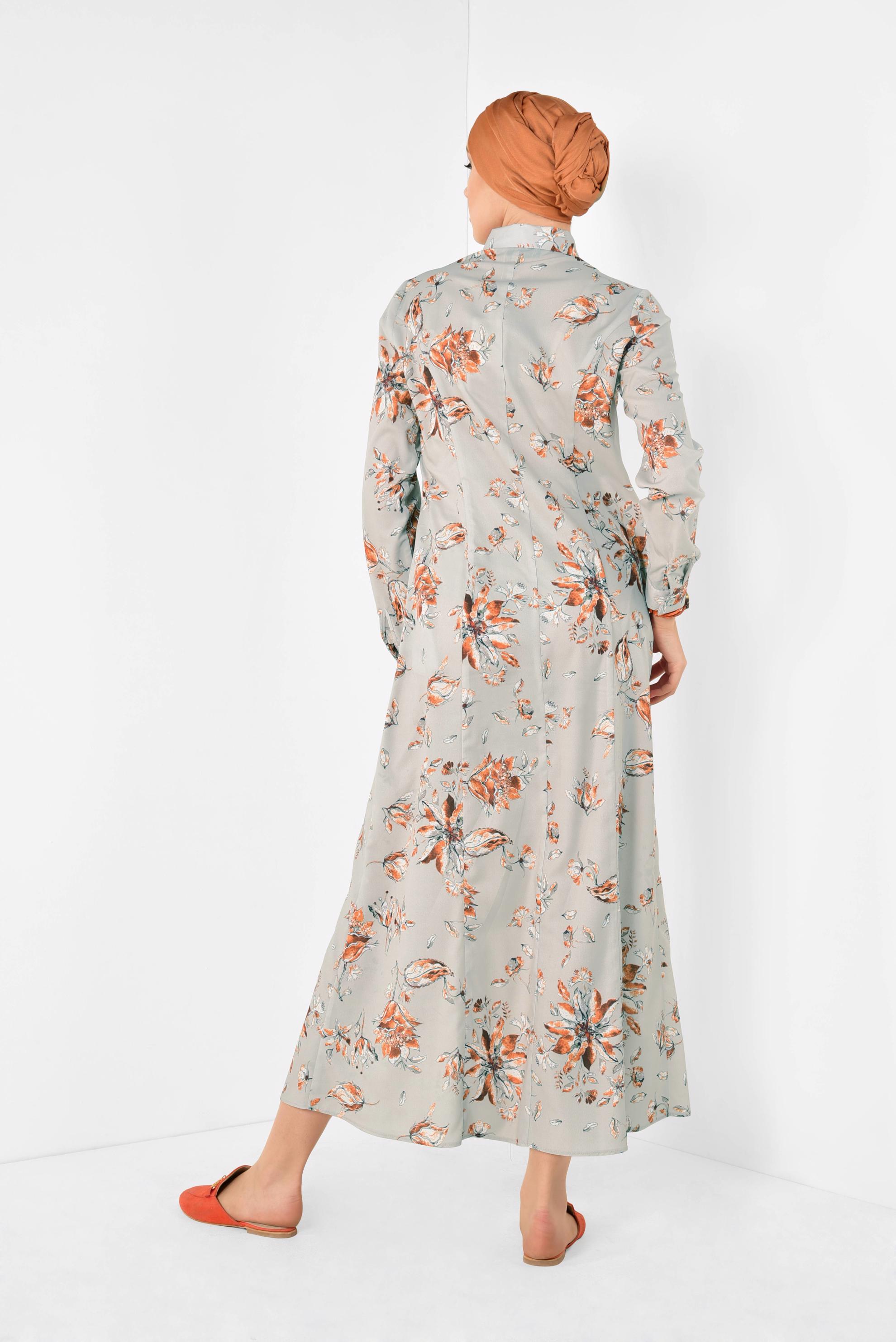 Tesettür giyim BEJ FLORAL DESENLİ UZUN TUNİK 4940