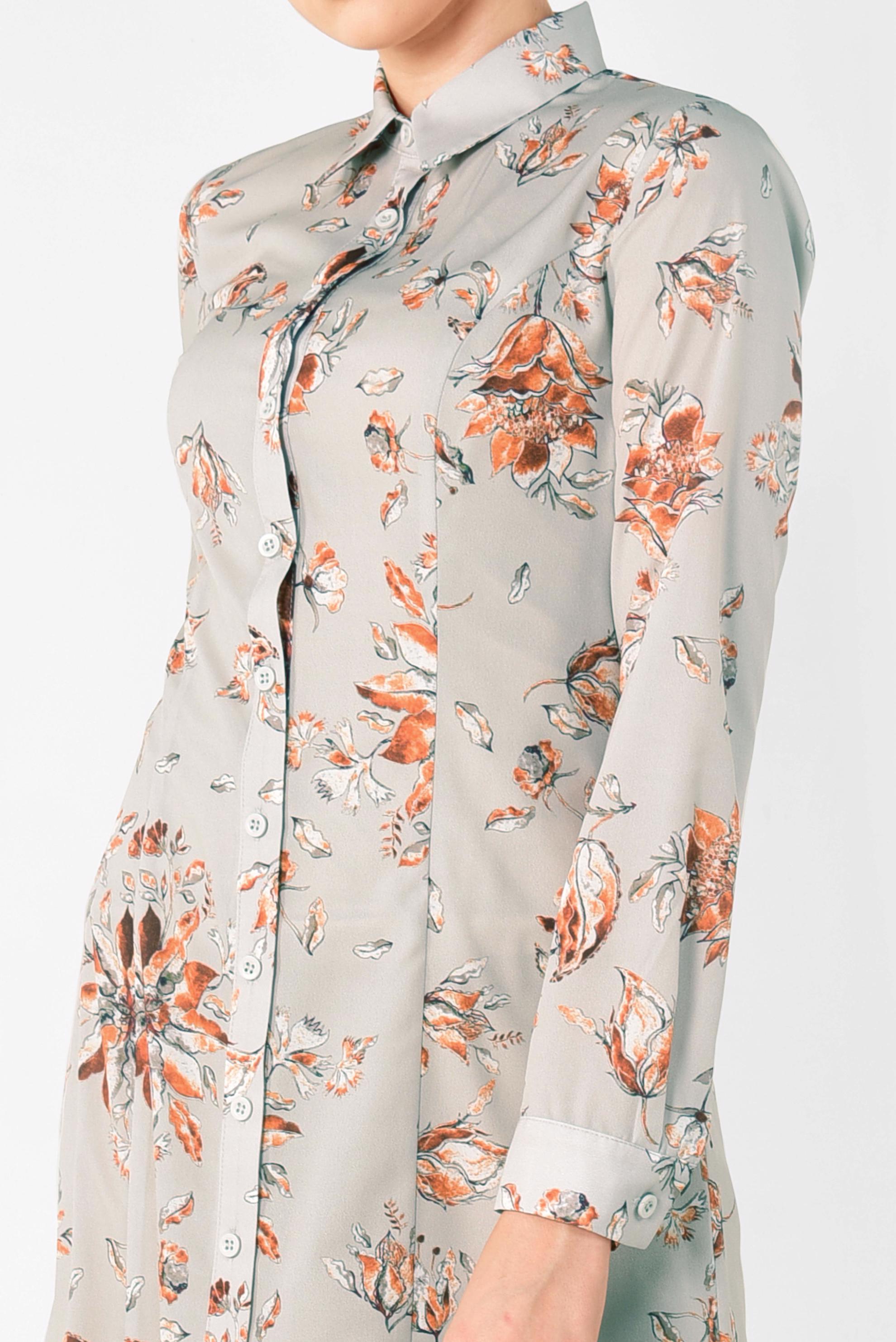 Tesettür giyim BEJ FLORAL DESENLİ UZUN TUNİK 4940