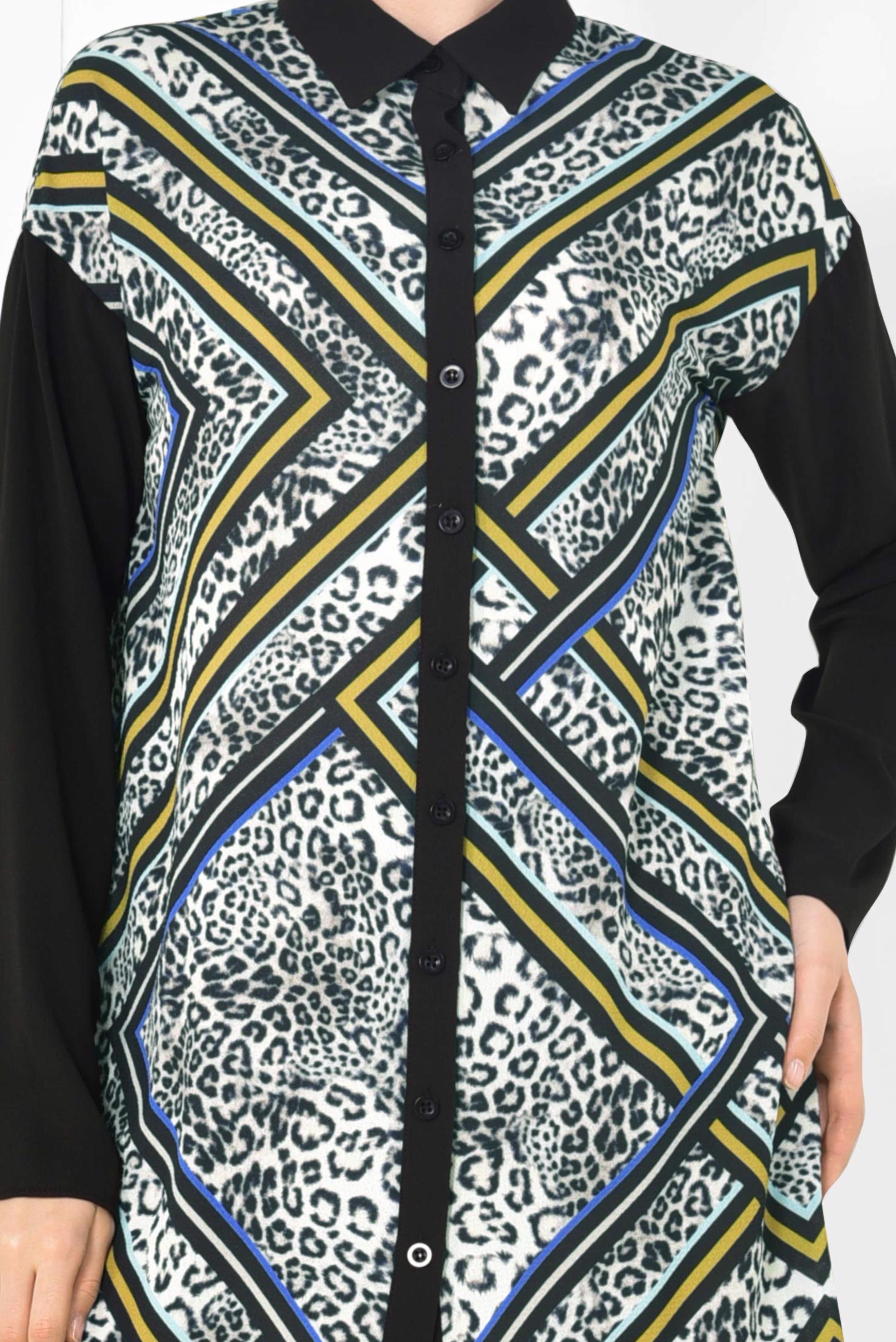 Tesettür giyim GRİ DESENLİ DÜĞMELİ TUNİK 4964